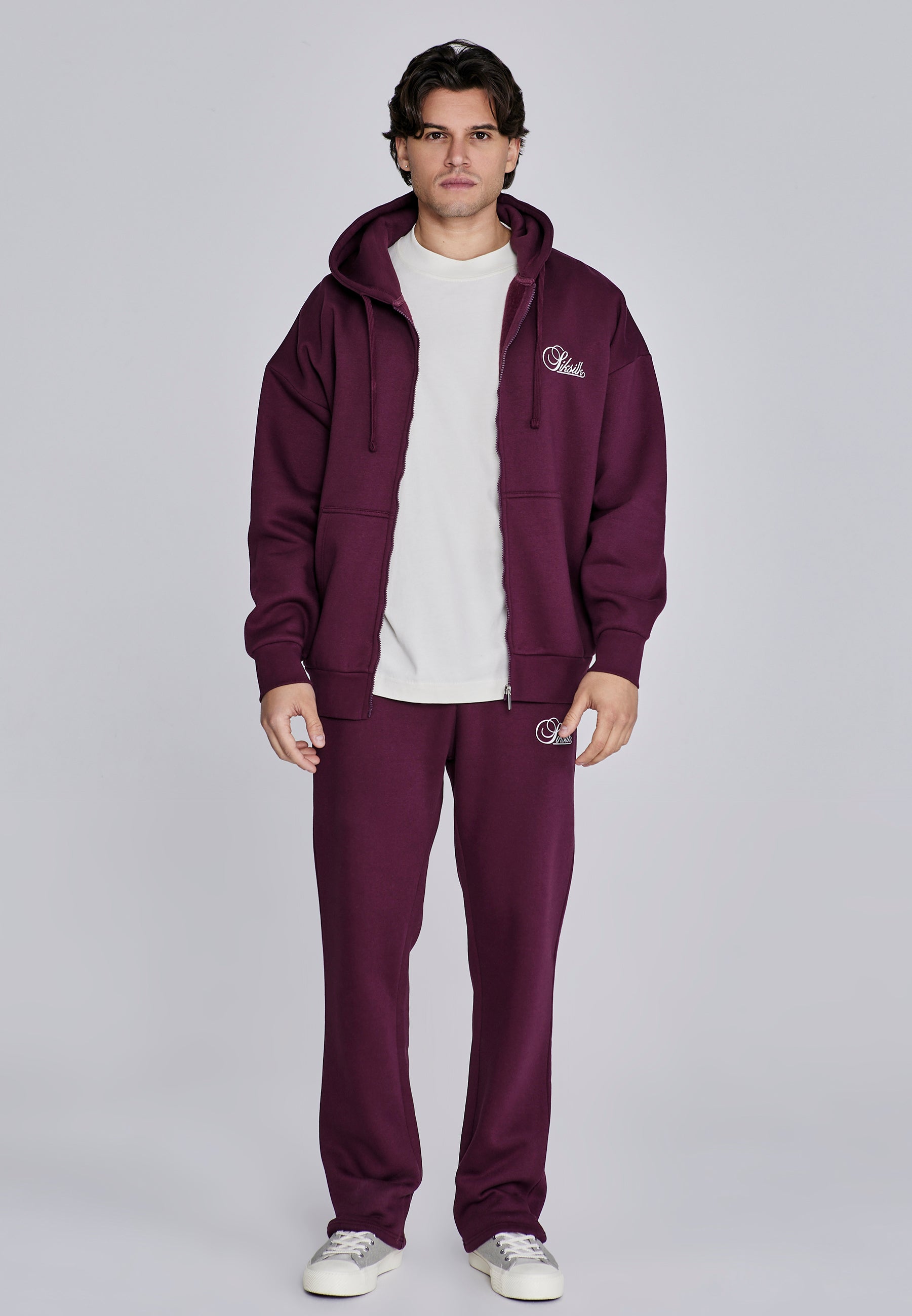 Essentials Full Zip Hoodie in Bourgogne Sweat-shirts SikSilk