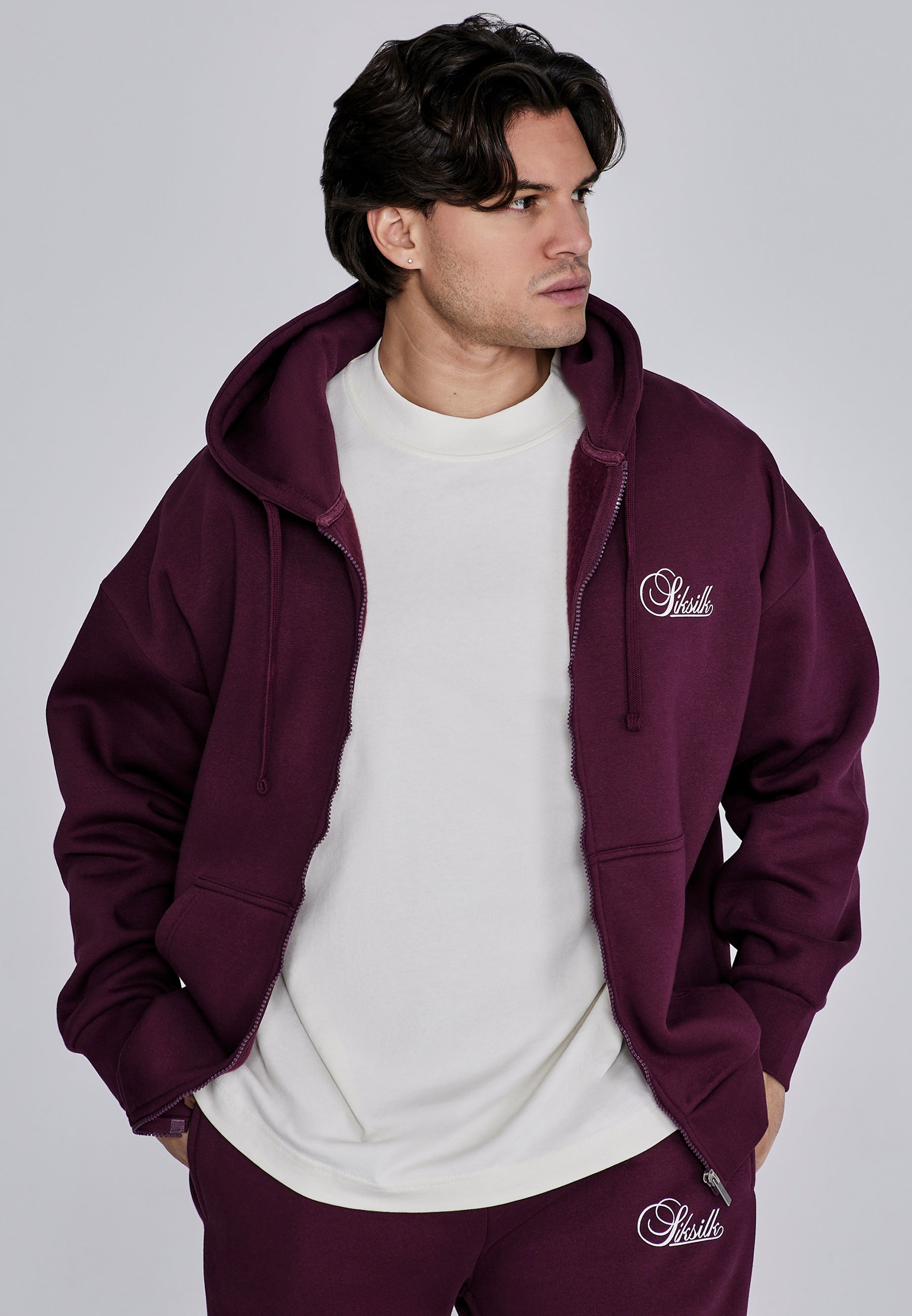 Essentials Full Zip Hoodie in Bourgogne Sweat-shirts SikSilk
