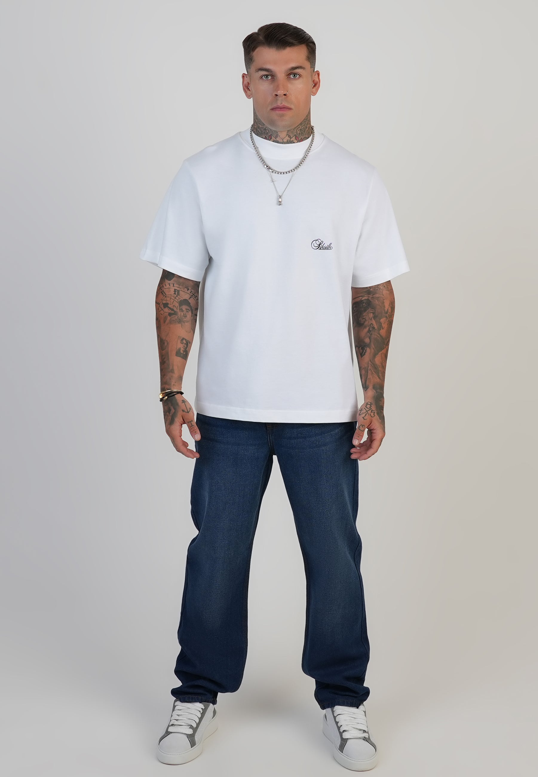 Jeans coupe droite délavé bleu foncé Jeans SikSilk
