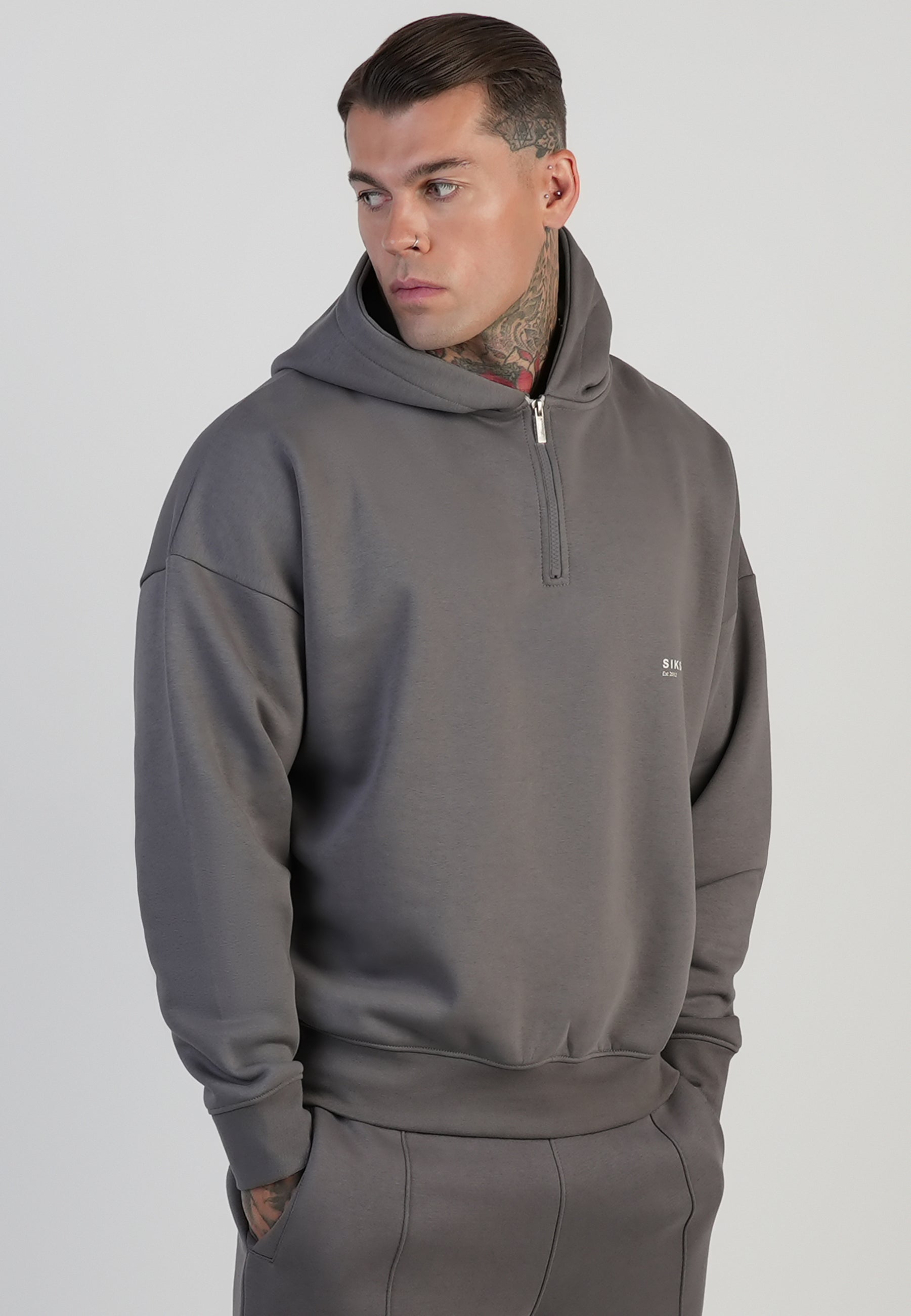 Sweat à capuche graphique gris SikSilk