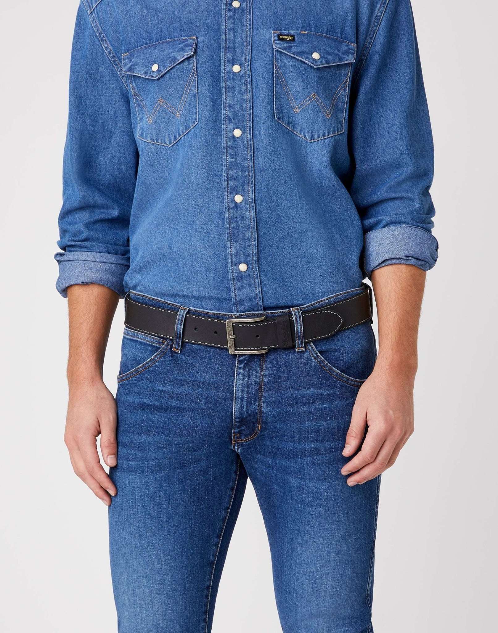 Stitched Belt in Black Ceinture Wrangler