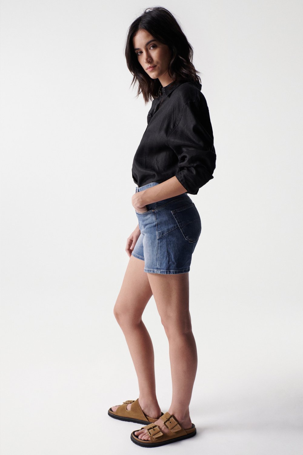 Short Glamour Push-In en jean medium wash Salsa Jeans