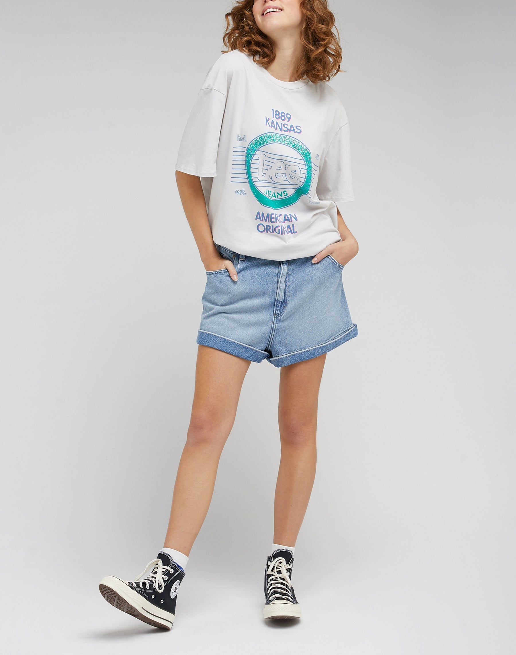 Short en jean bleu frosted Pleated Lee