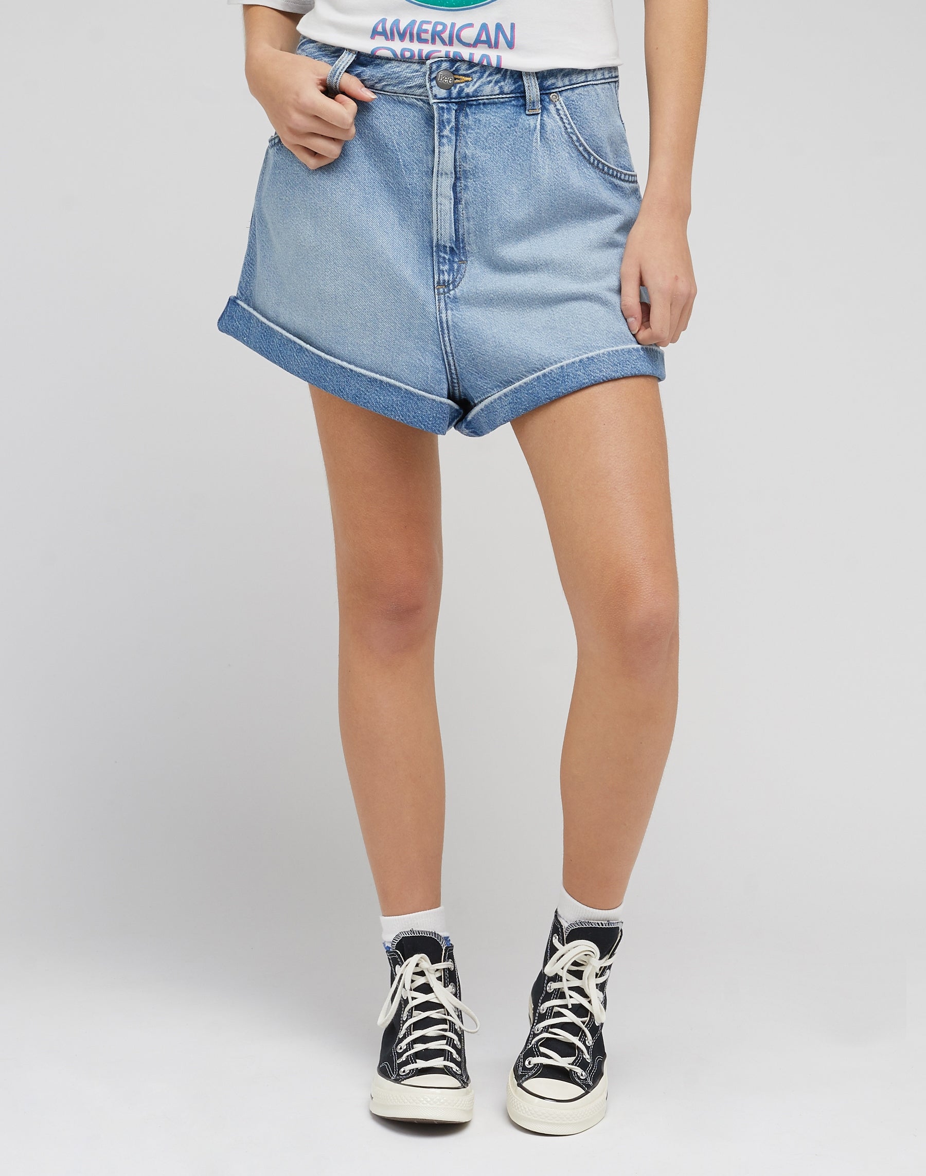 Short en jean bleu frosted Pleated Lee