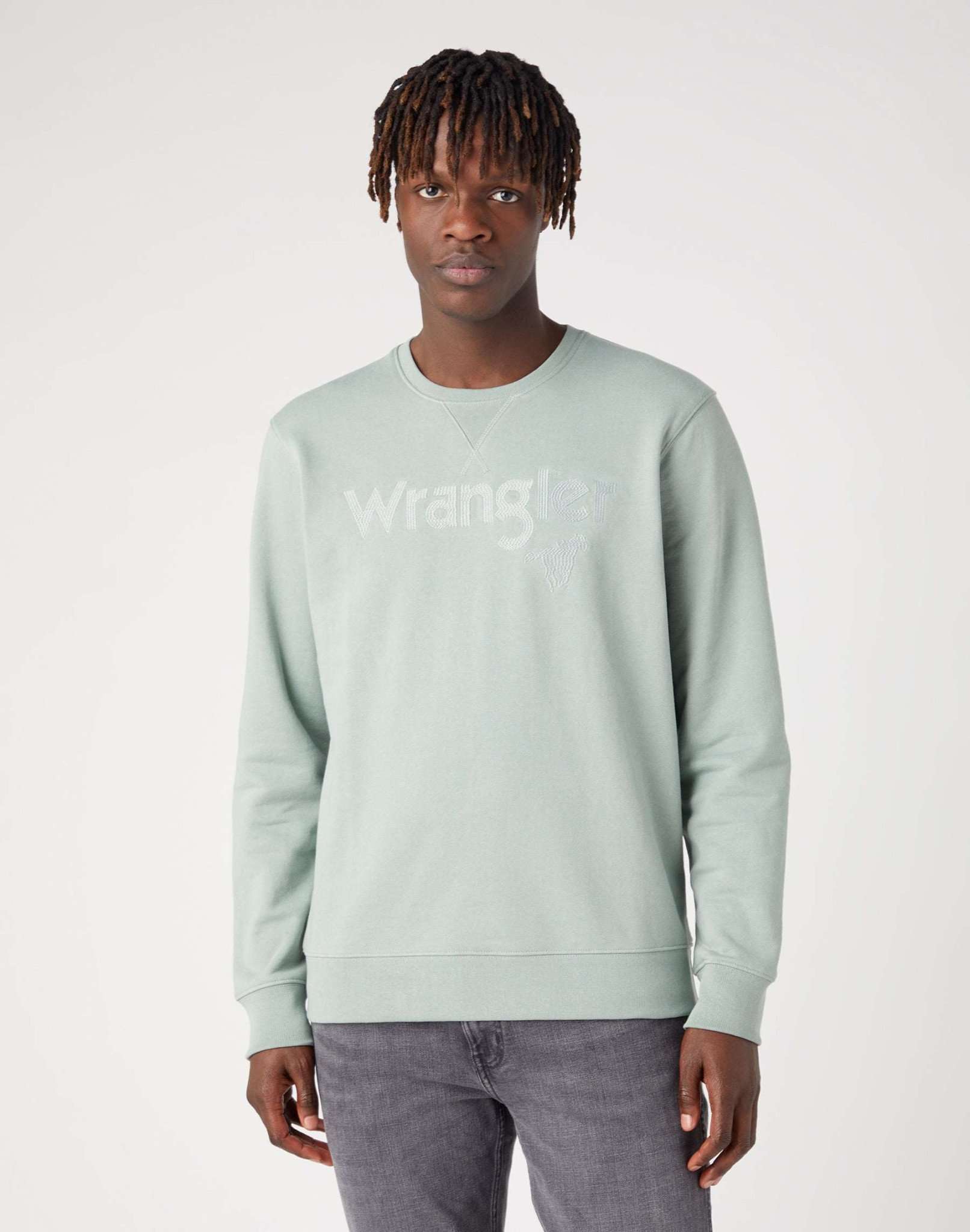 Logo Crew Sweat in Green Milieu Sweatshirts Wrangler   