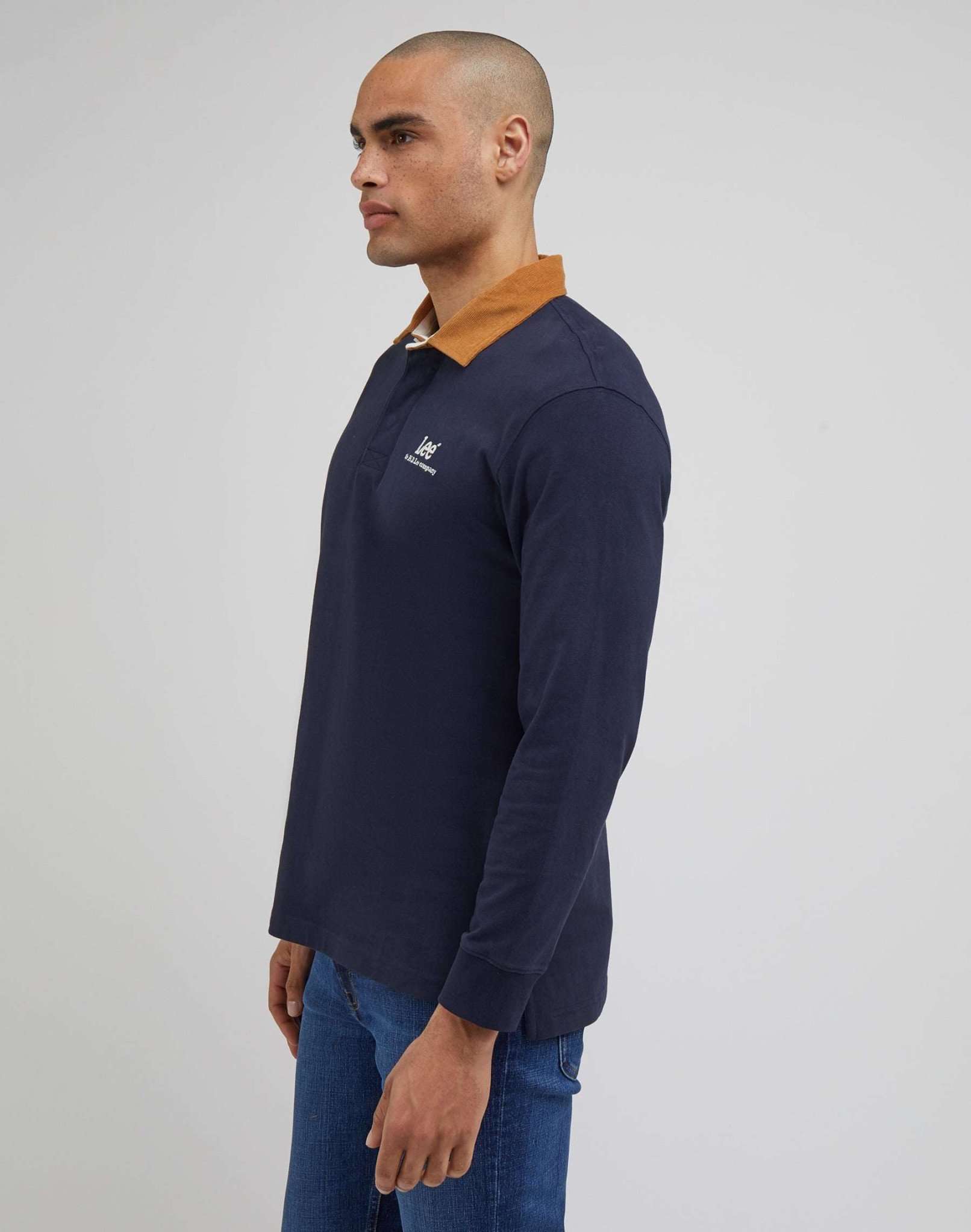 LS Contrast Collar Polo in Sky Captain Pullover Lee   