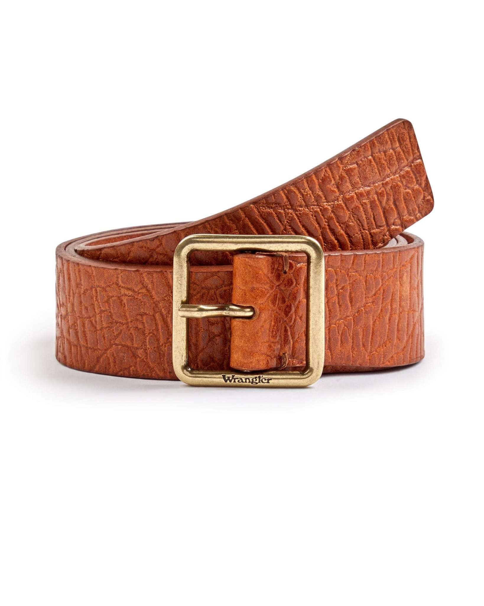 Square Buckle Belt in Cognac Ceinture Wrangler   