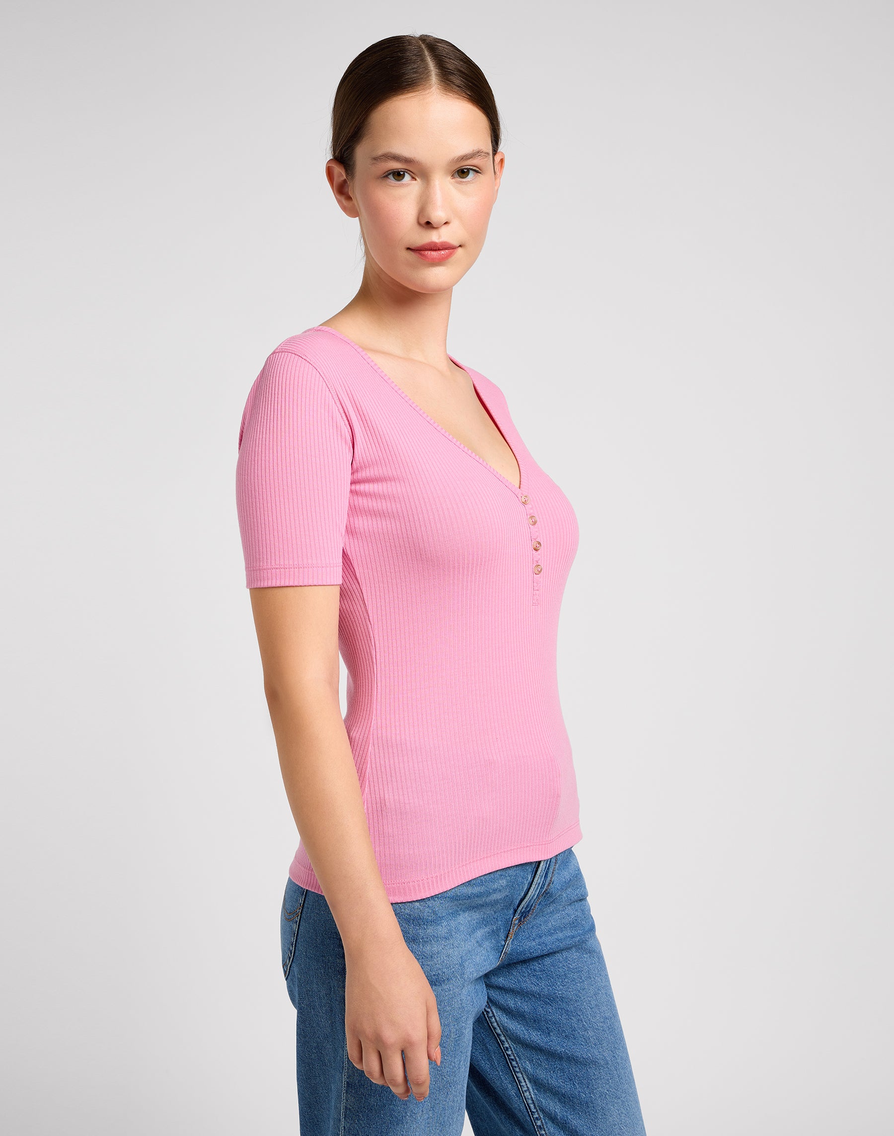 Manches courtes Henley en Sugar Lilac T-shirts Lee   