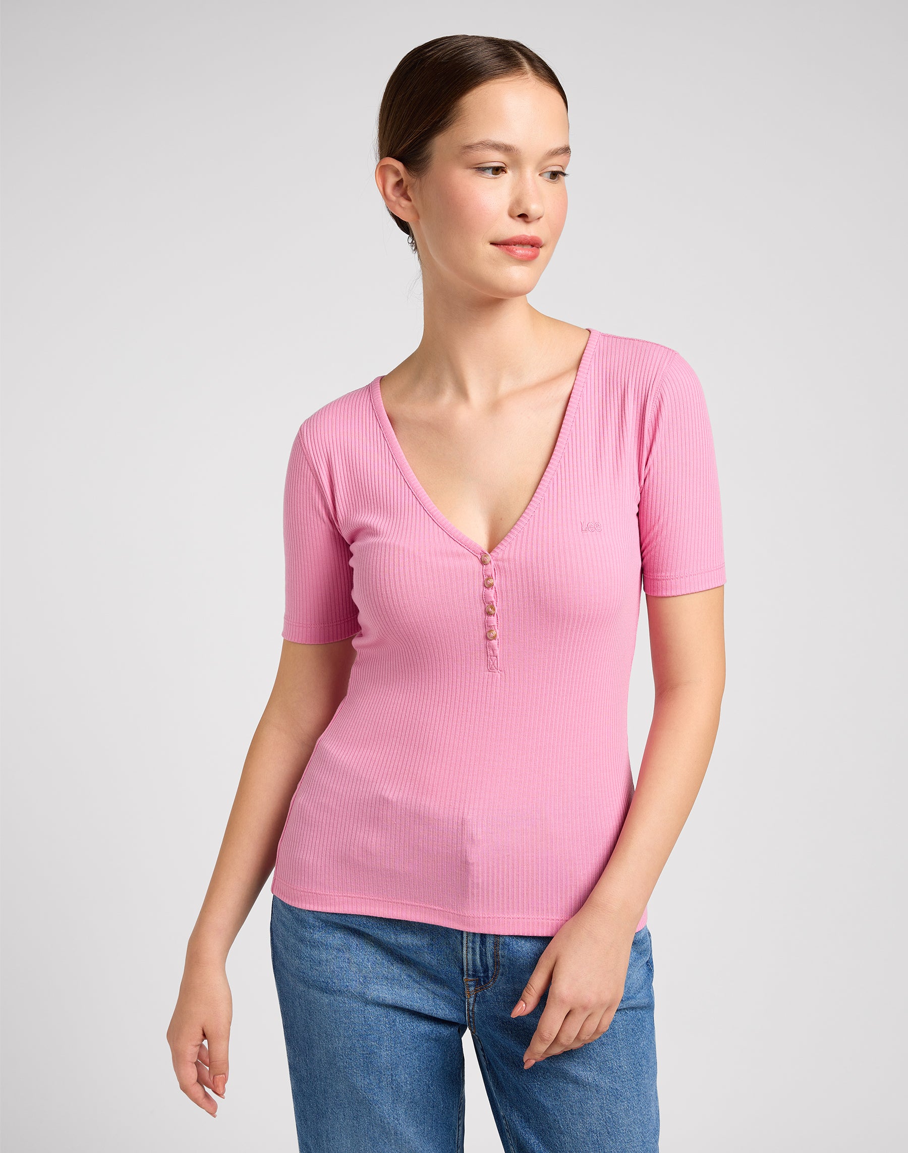 Manches courtes Henley en Sugar Lilac T-shirts Lee   