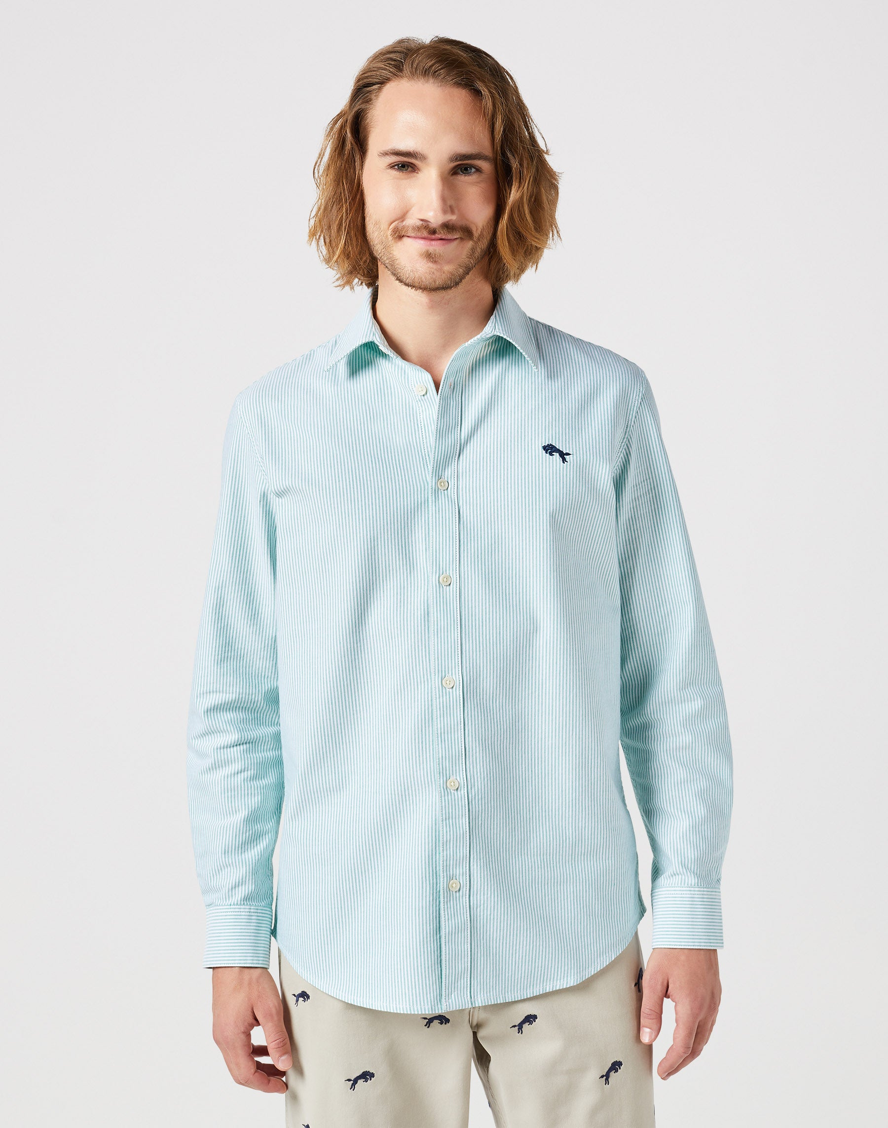 Chemises à manches longues Chemise à rayures vertes Oxford Wrangler   