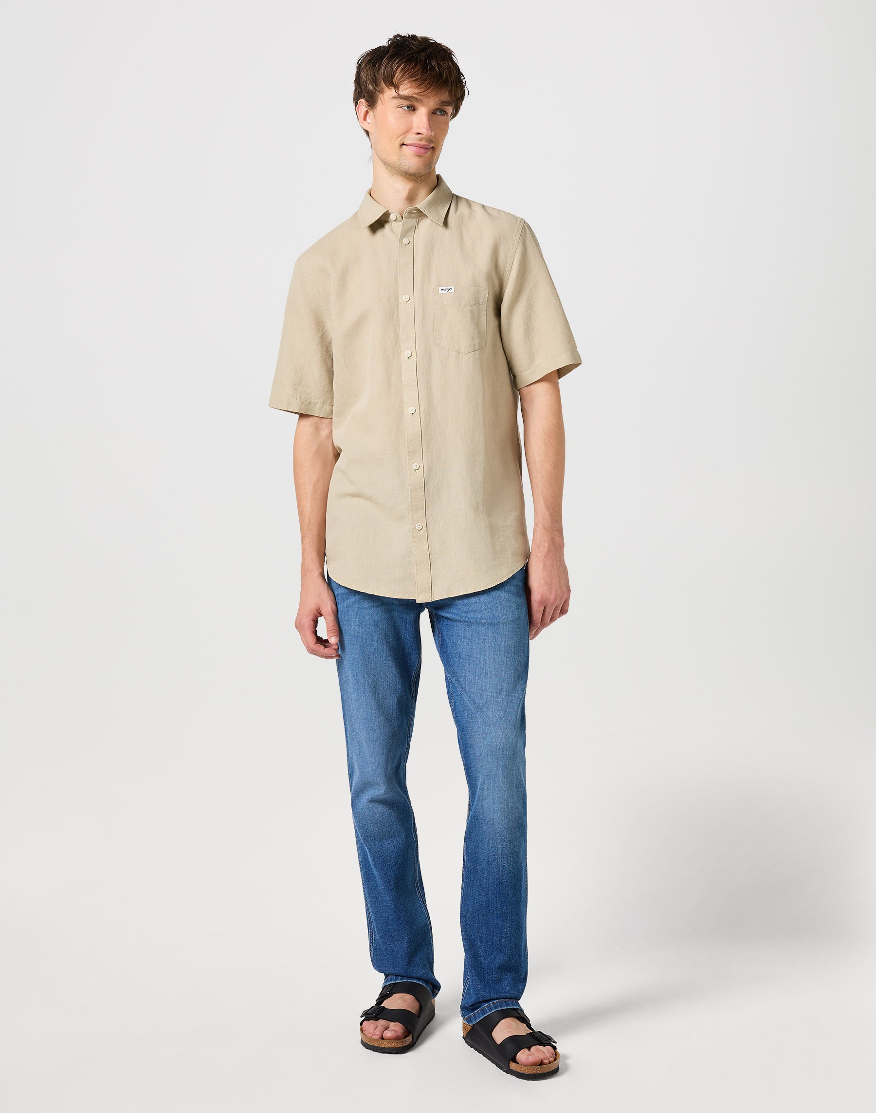 Chemise à une poche Plaza Taupe Chemises Wrangler   