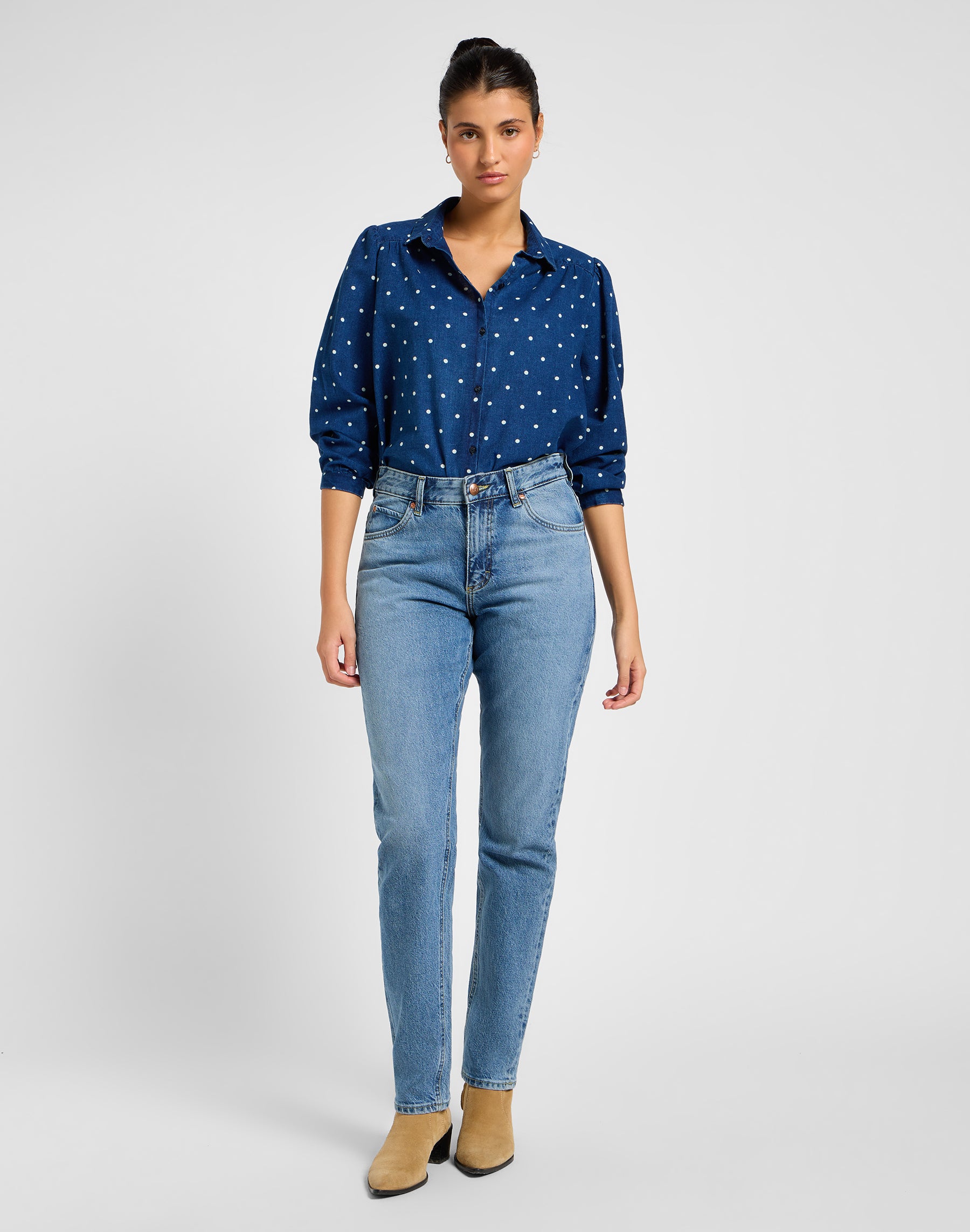 Shirred Blouse in Dotted Indigo Chemises Lee   