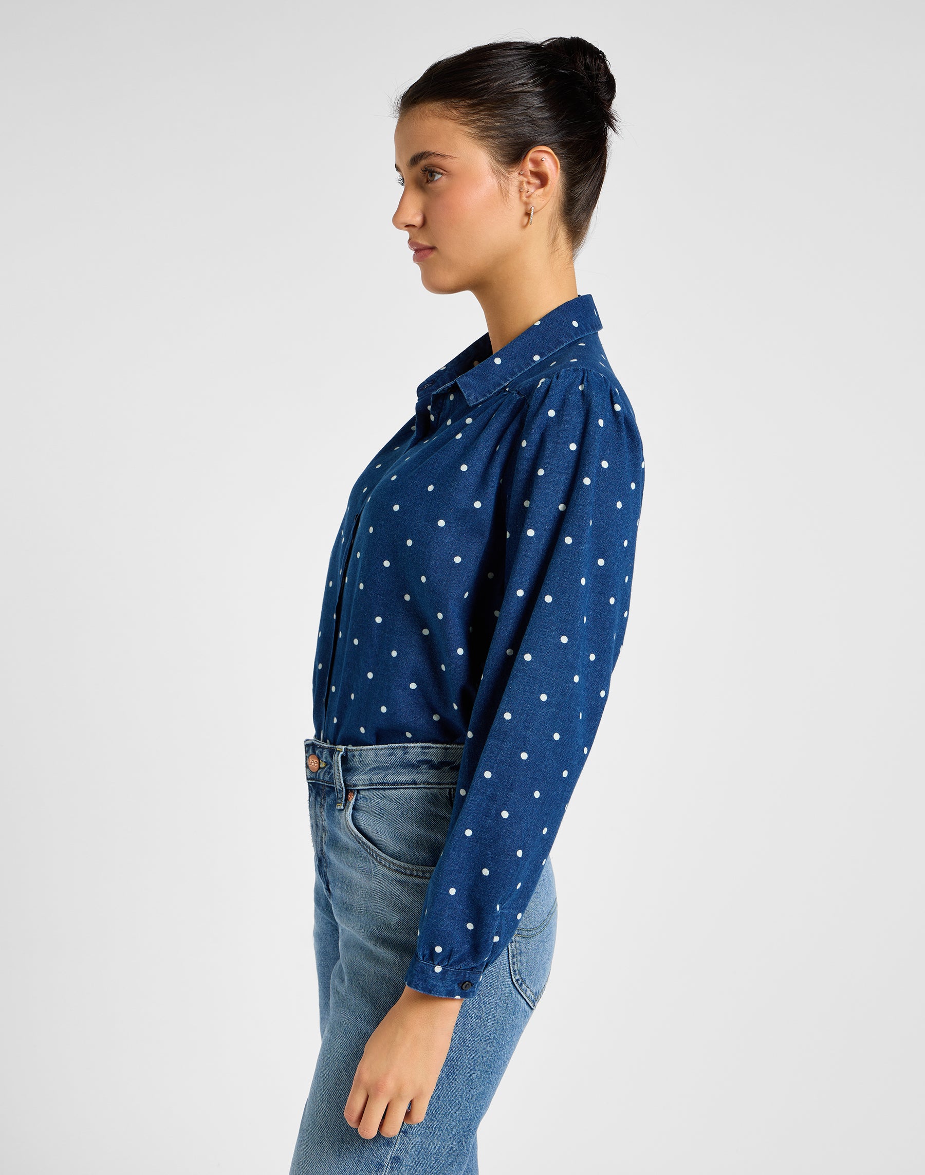 Shirred Blouse in Dotted Indigo Chemises Lee   