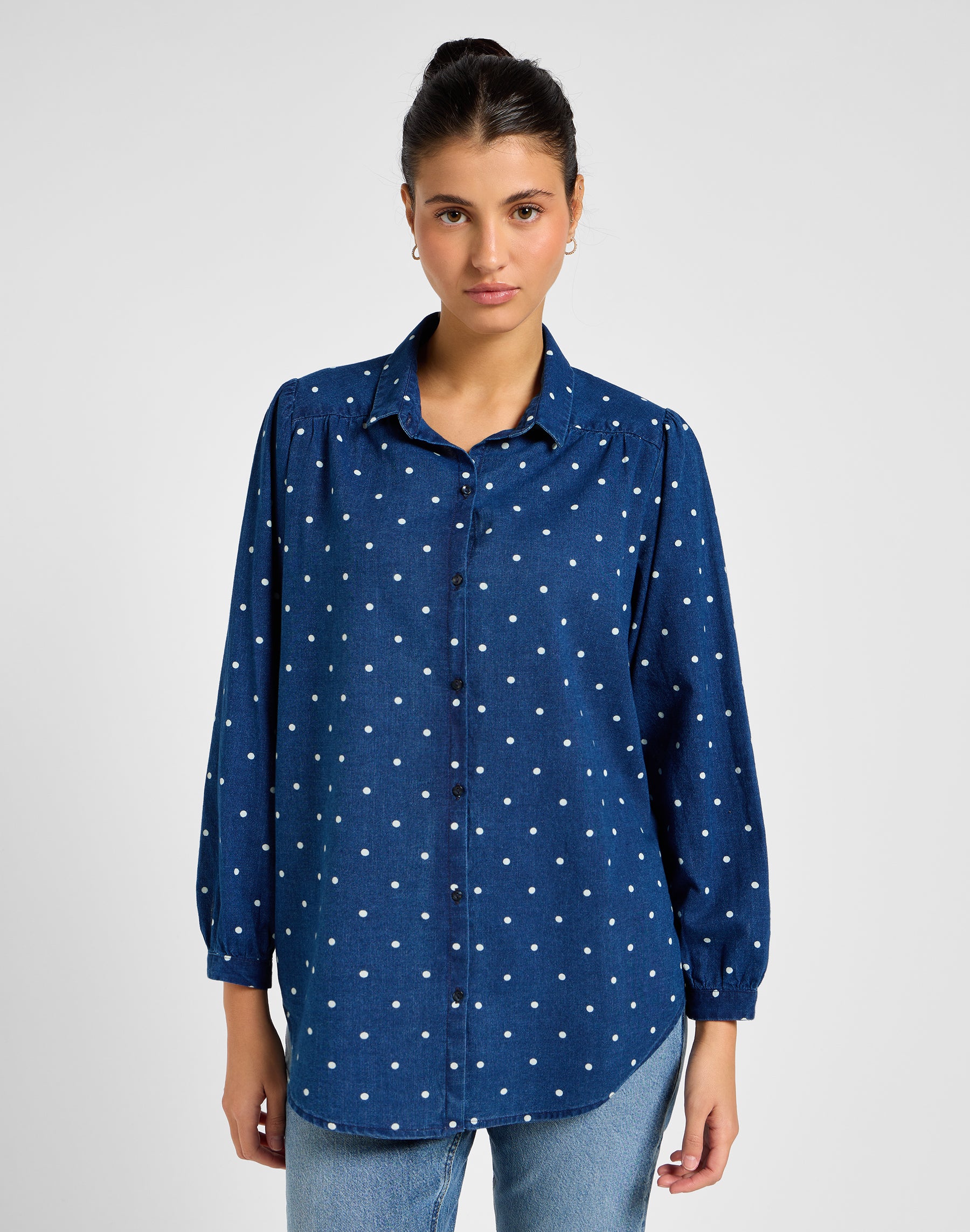 Shirred Blouse in Dotted Indigo Chemises Lee   