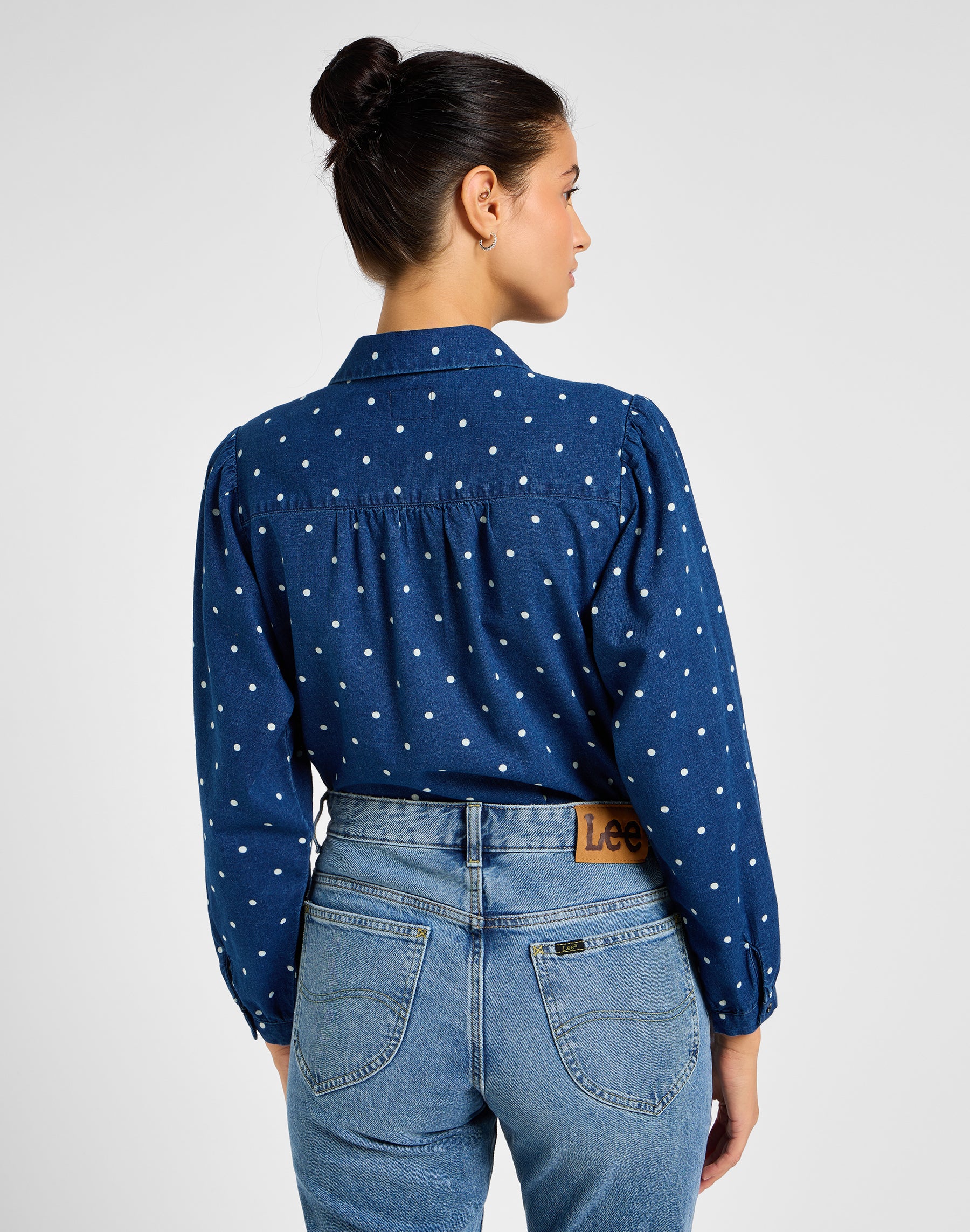 Shirred Blouse in Dotted Indigo Chemises Lee   