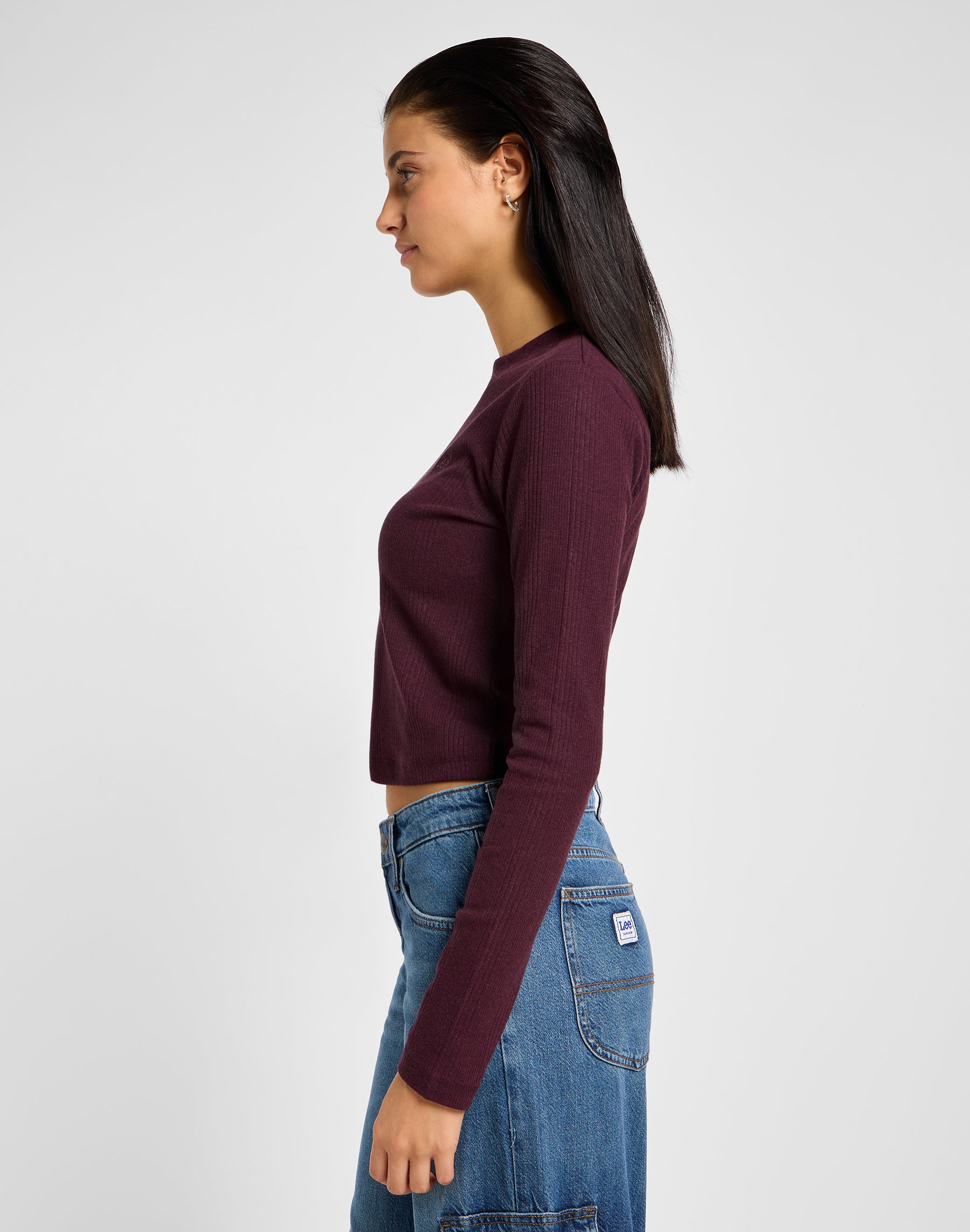 T-shirts à manches longues Cropped Rib Tee en velours Beet T-shirts Lee   