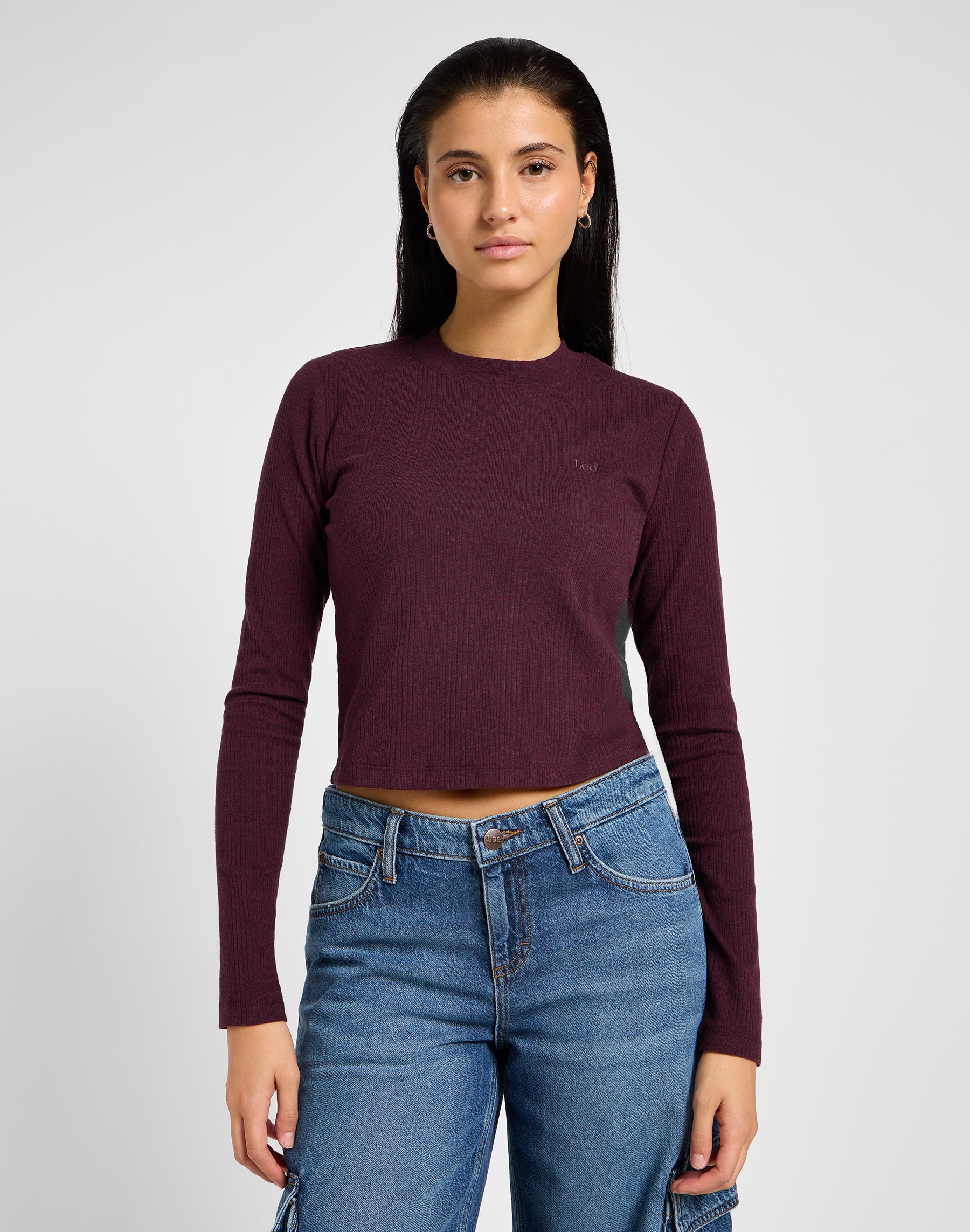 T-shirts à manches longues Cropped Rib Tee en velours Beet T-shirts Lee   