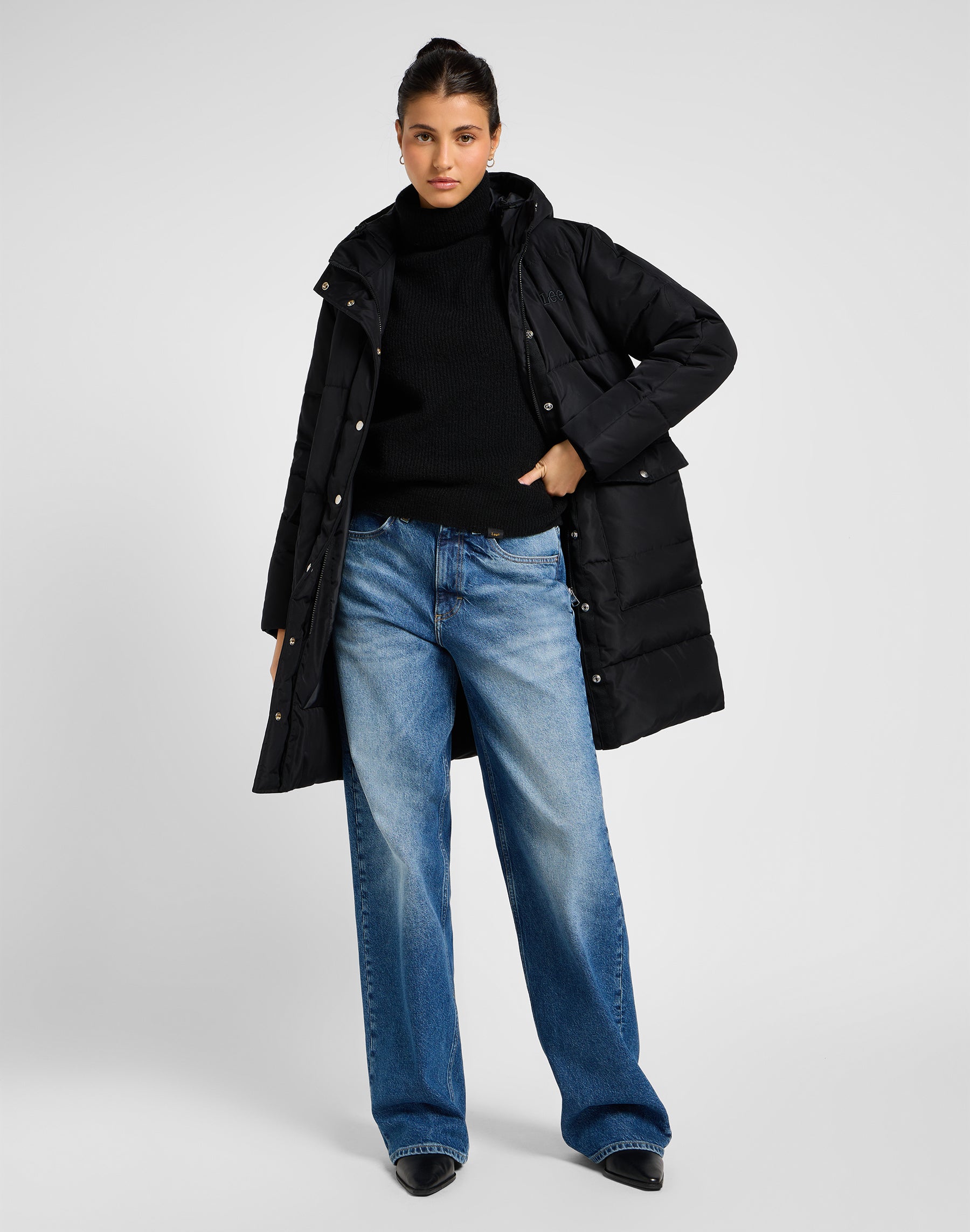 Long Puffer Jacket in Unionall Black Vestes Lee   