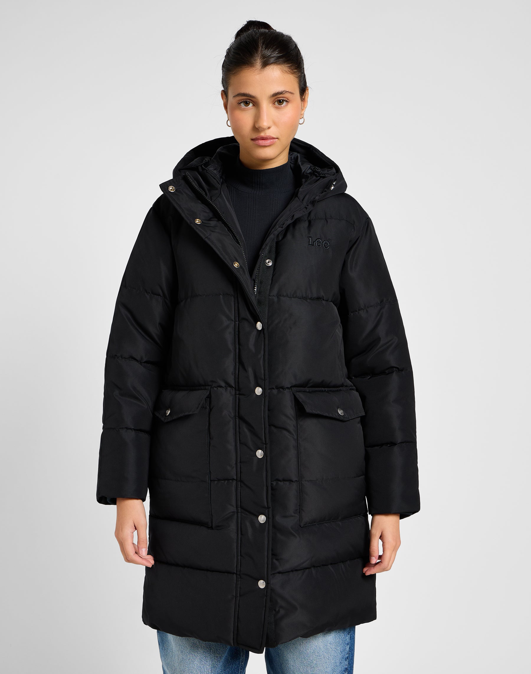 Long Puffer Jacket in Unionall Black Vestes Lee   