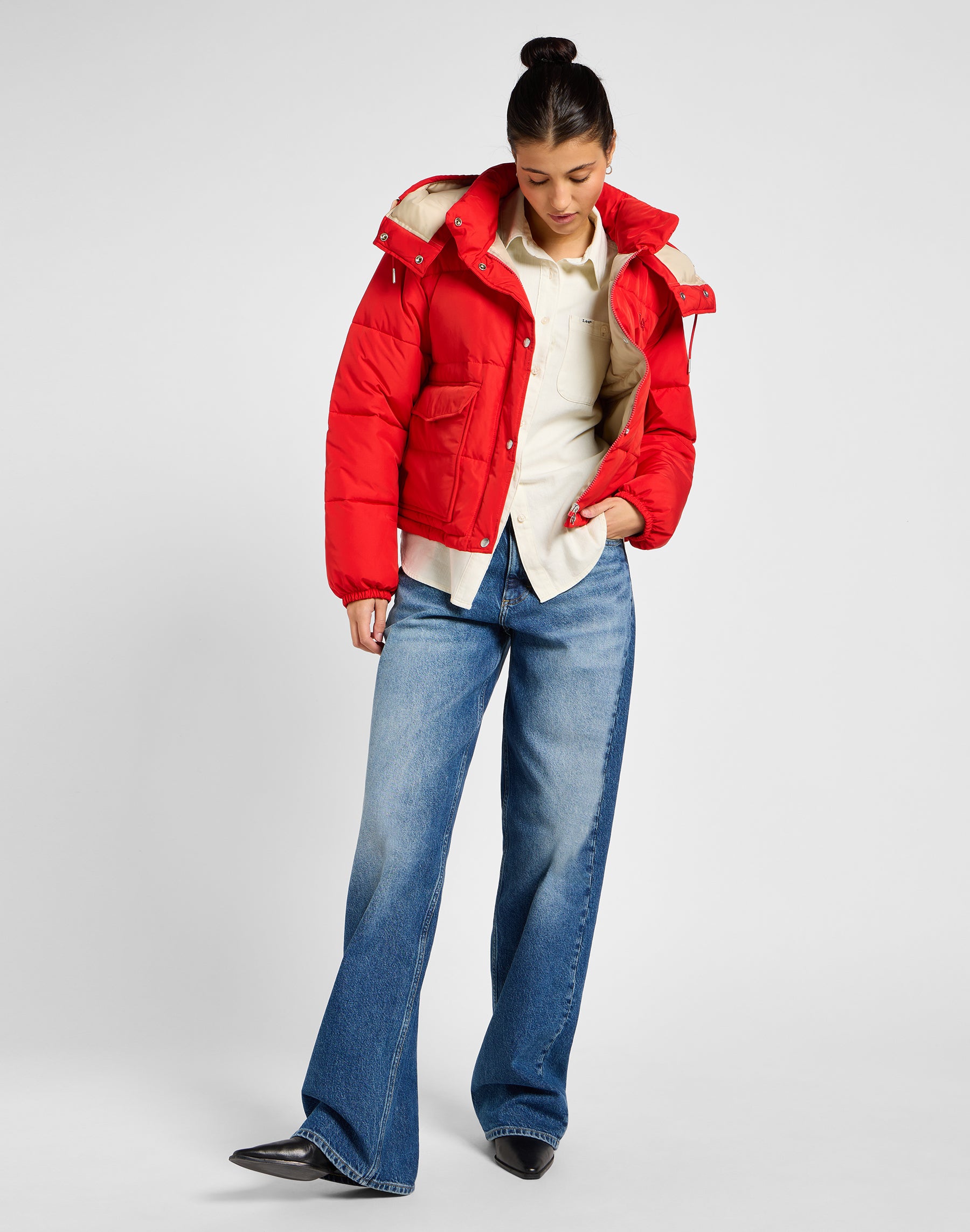 Vestes à capuche Short Puffer in True Red Lee   