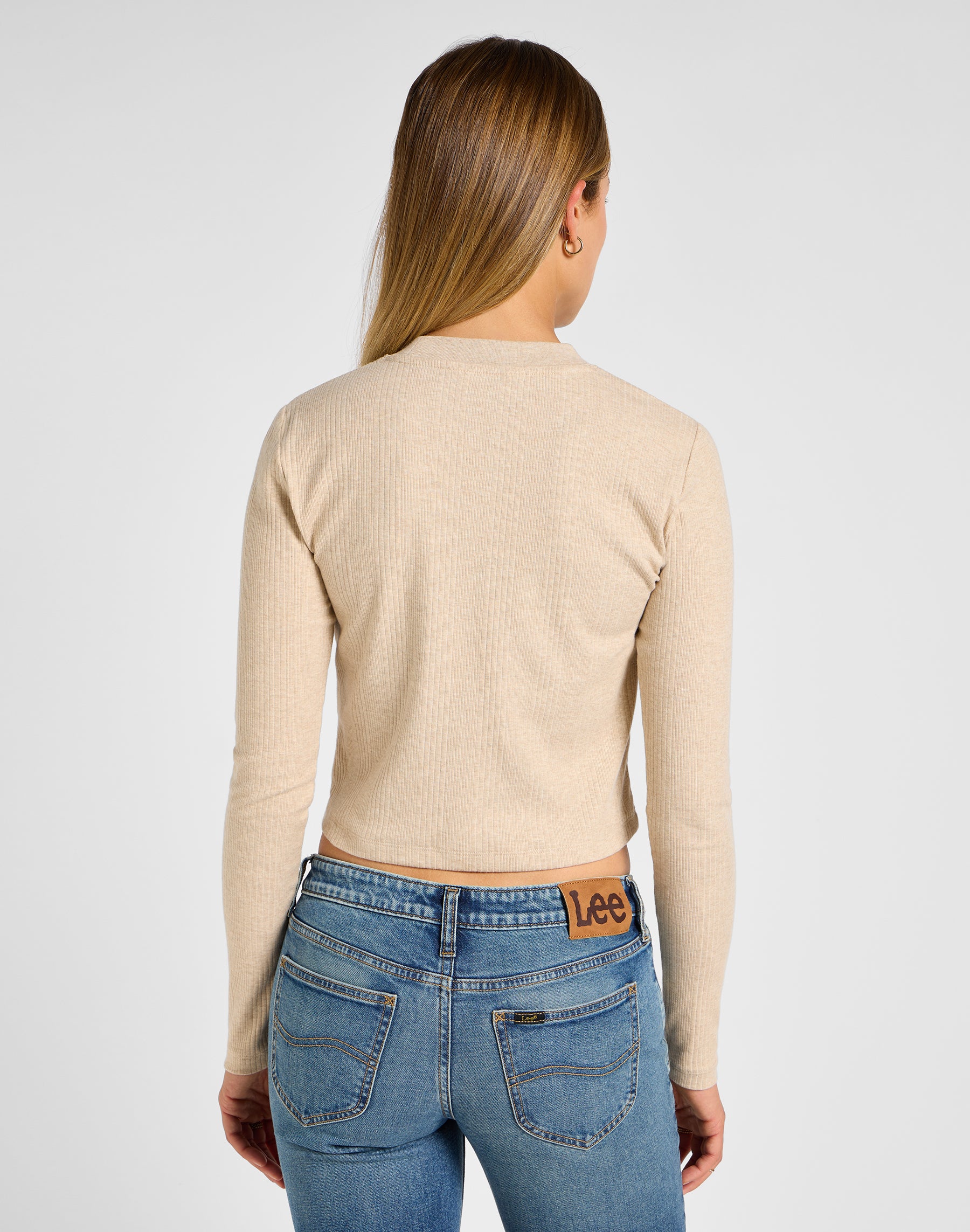 T-shirts à manches longues Cropped Rib Tee in Oatmeal T-shirts Lee   