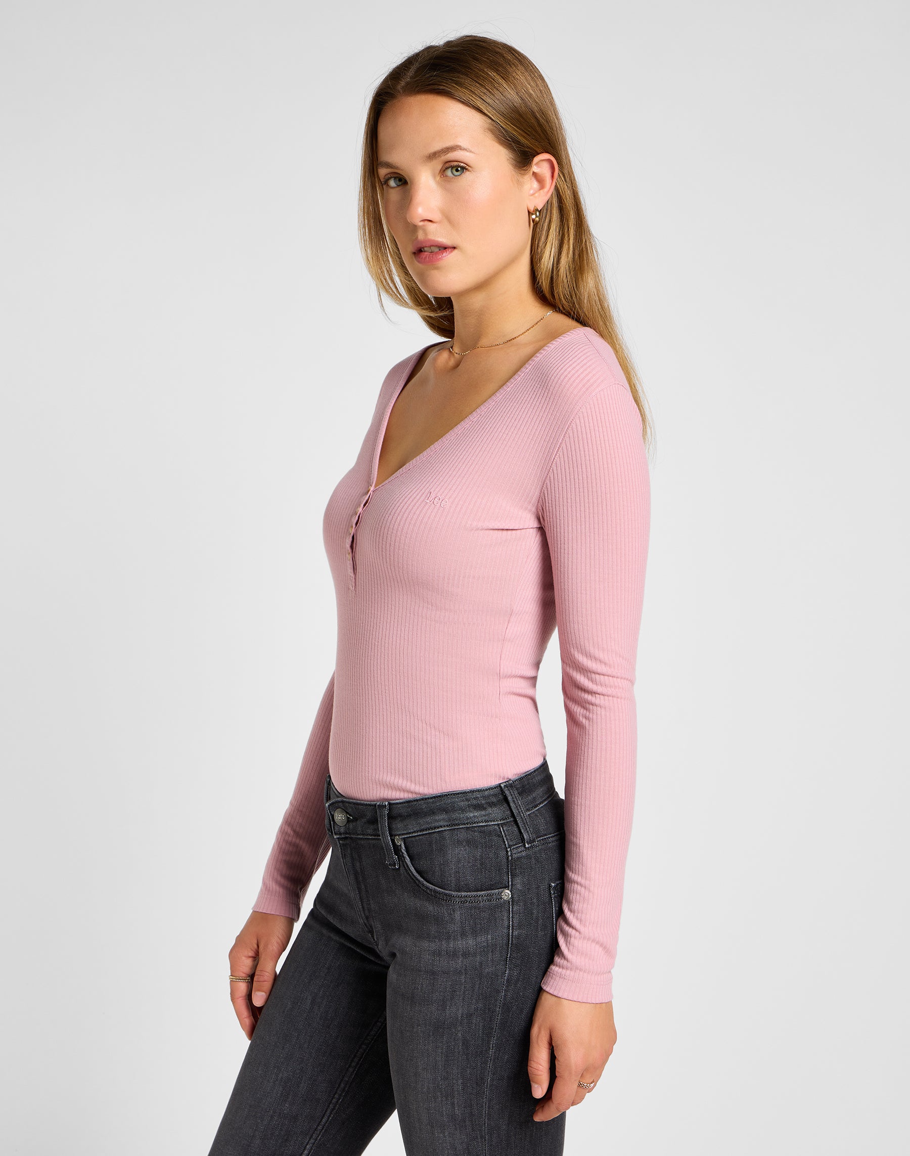 Manches longues Henley en Pretty Plum T-shirts Lee   