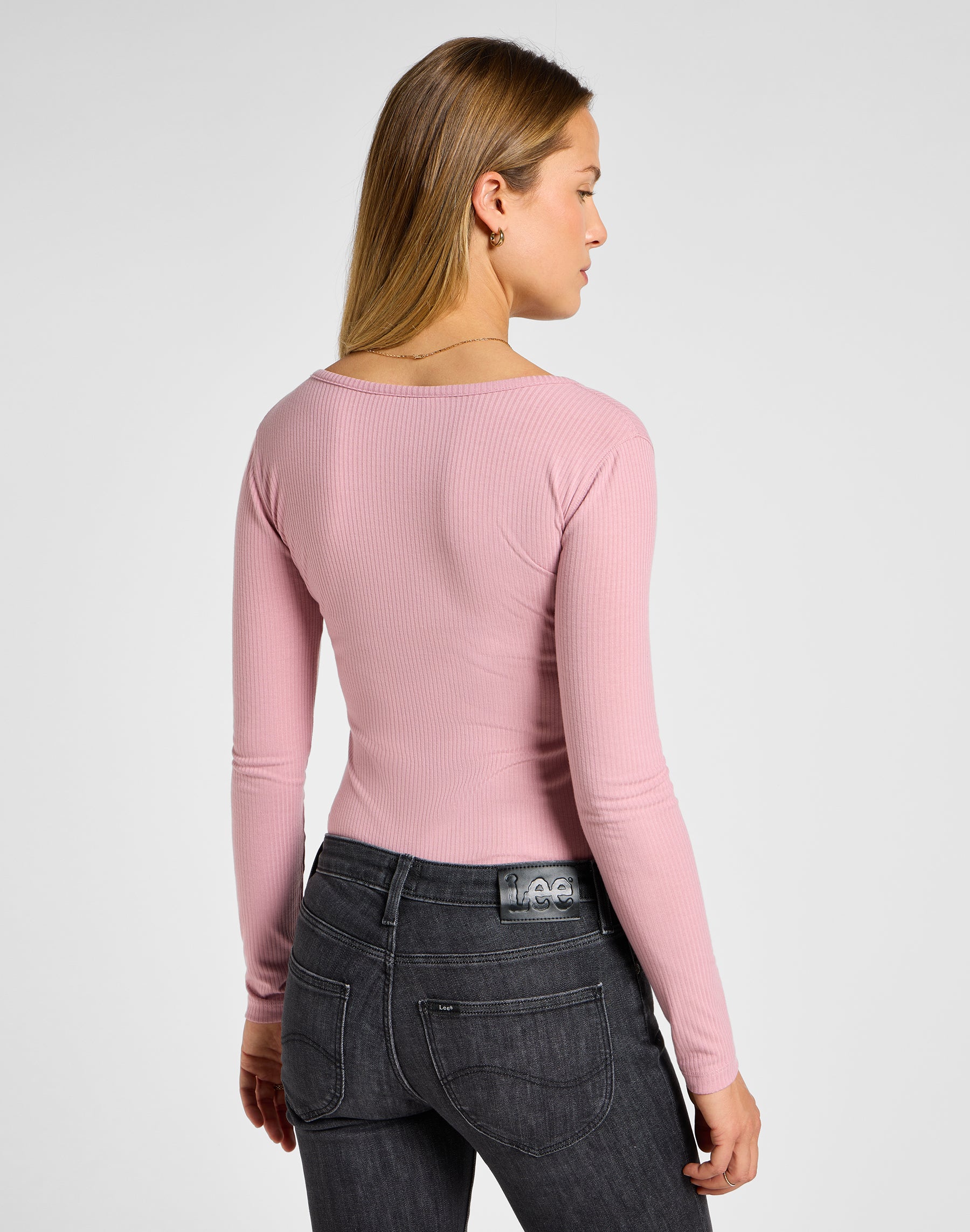 Manches longues Henley en Pretty Plum T-shirts Lee   