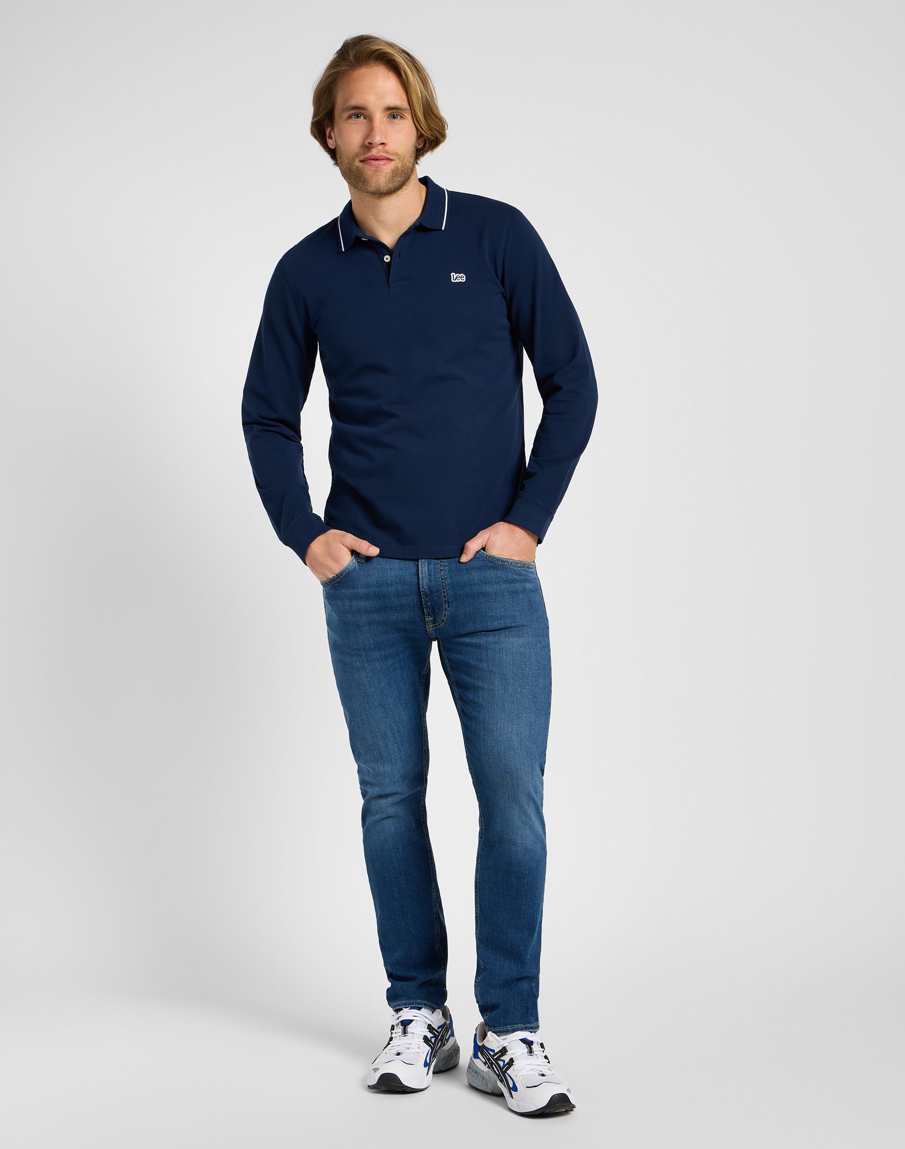 Manches longues Pique Polo en Mood Indigo Polos Lee   