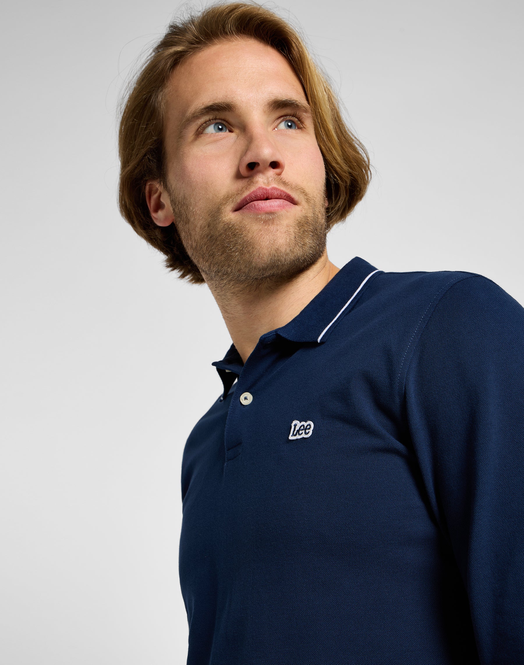 Manches longues Pique Polo en Mood Indigo Polos Lee   