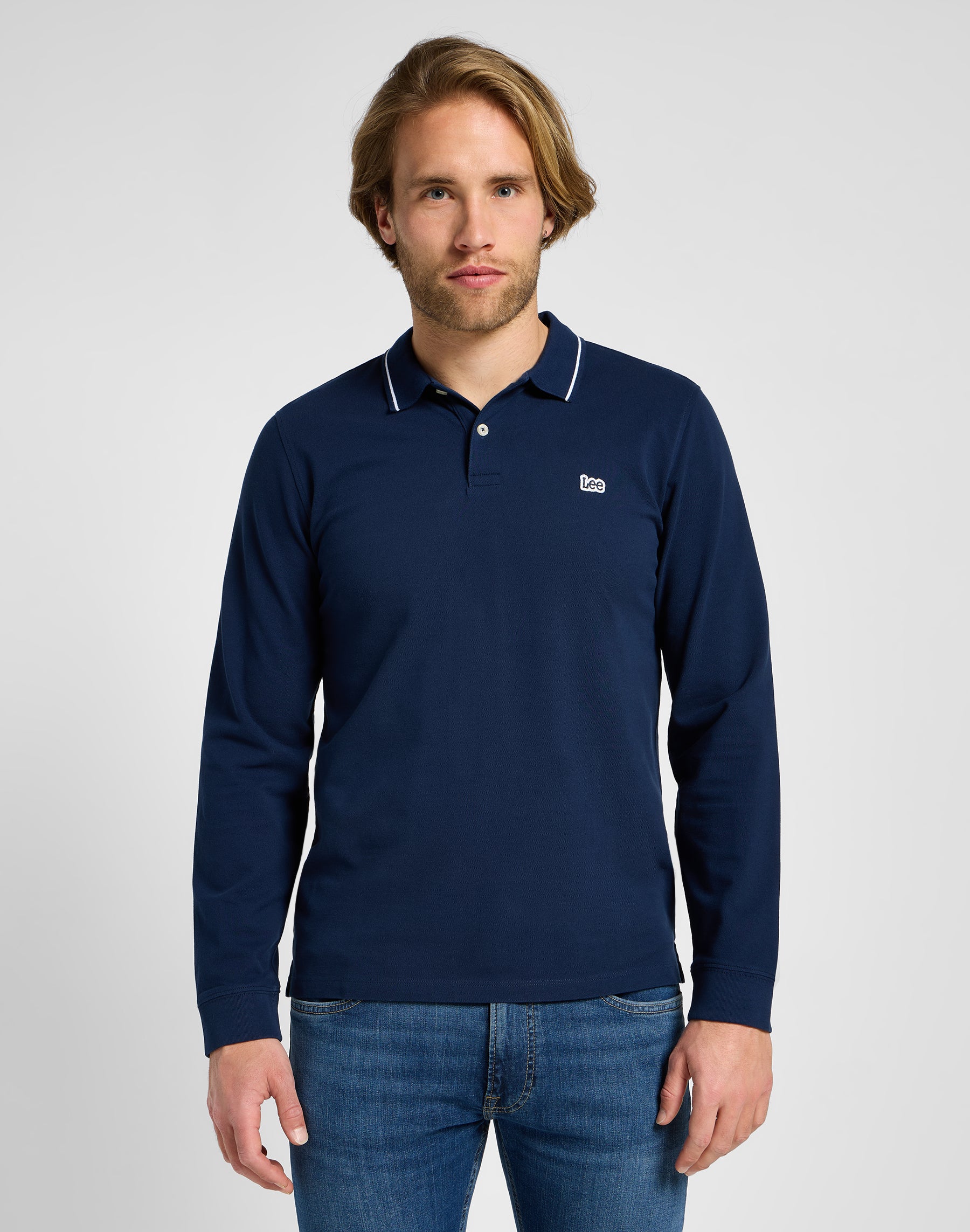 Manches longues Pique Polo en Mood Indigo Polos Lee   