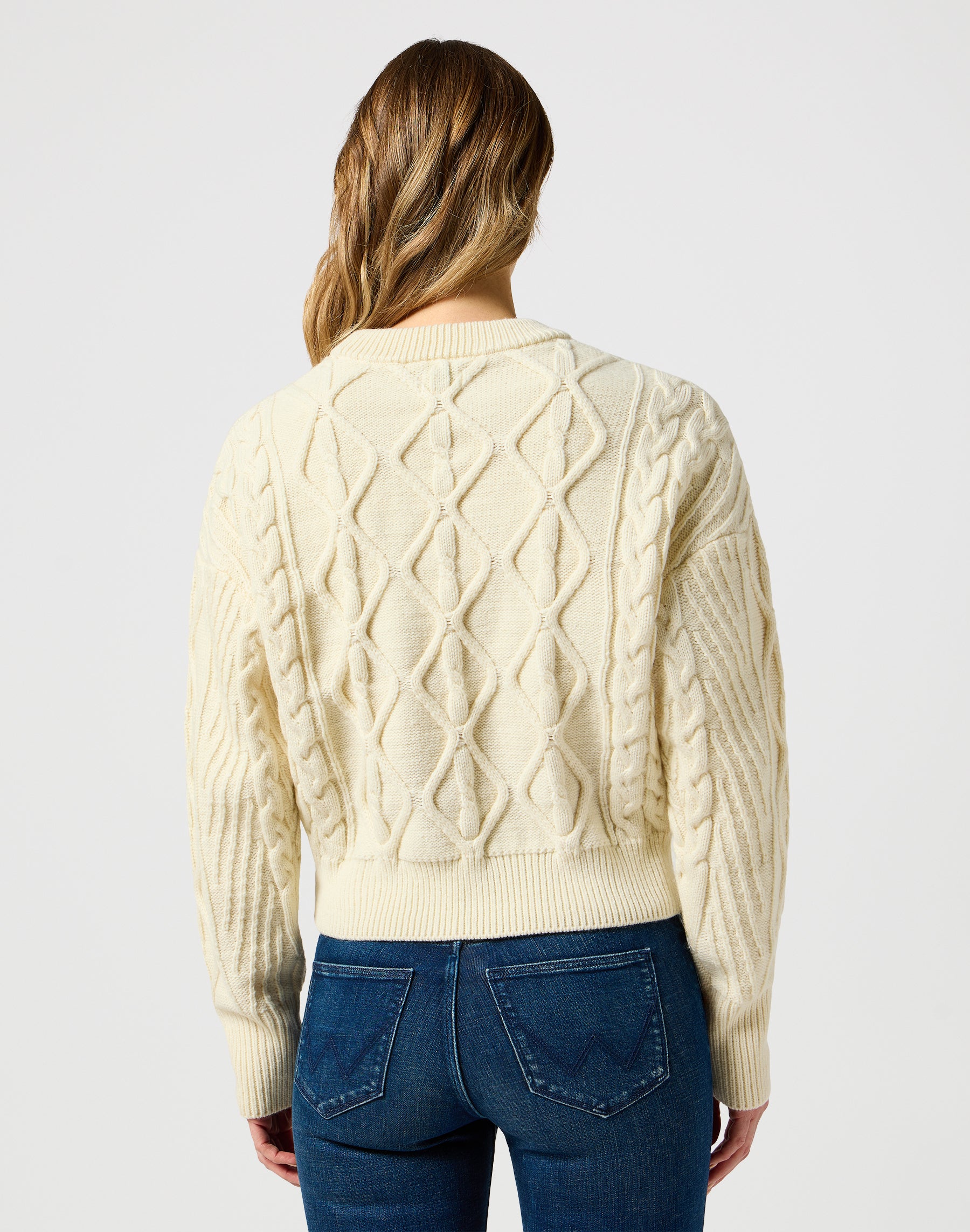 Cable Knit Sweater in Worn White Pullover Wrangler   