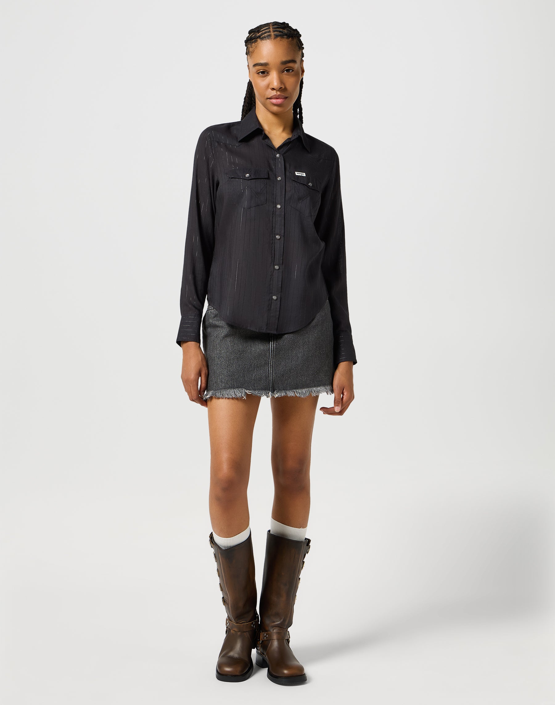 Slim Western Shirt in Black Chemises Wrangler   