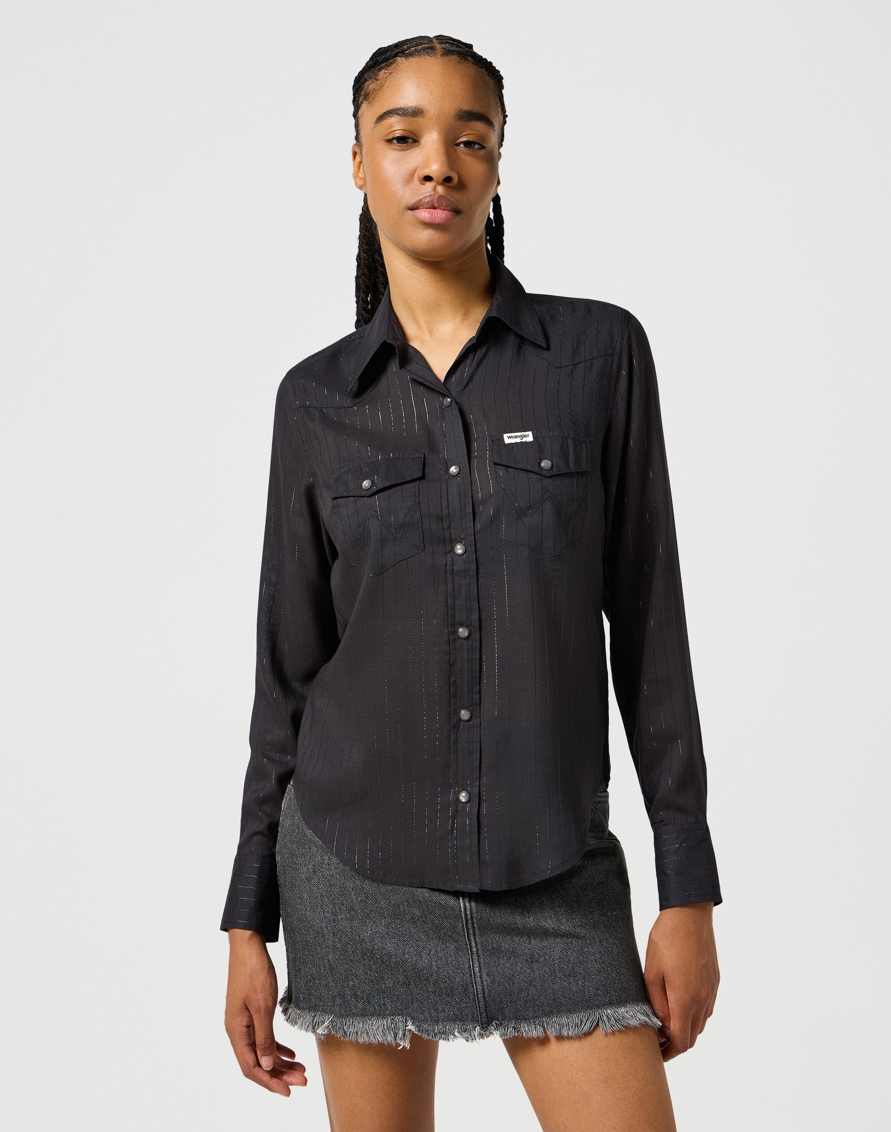 Slim Western Shirt in Black Chemises Wrangler   