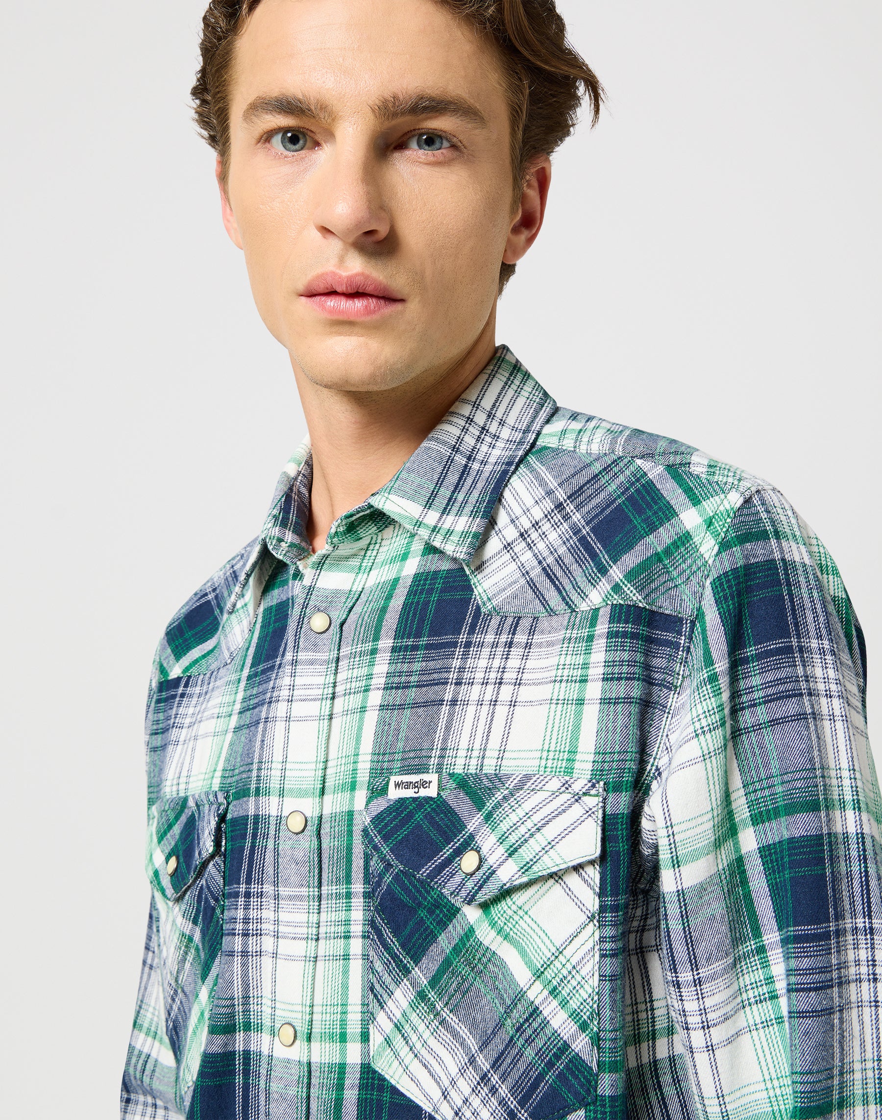 Western Shirt in Green Blue Chemises Wrangler   