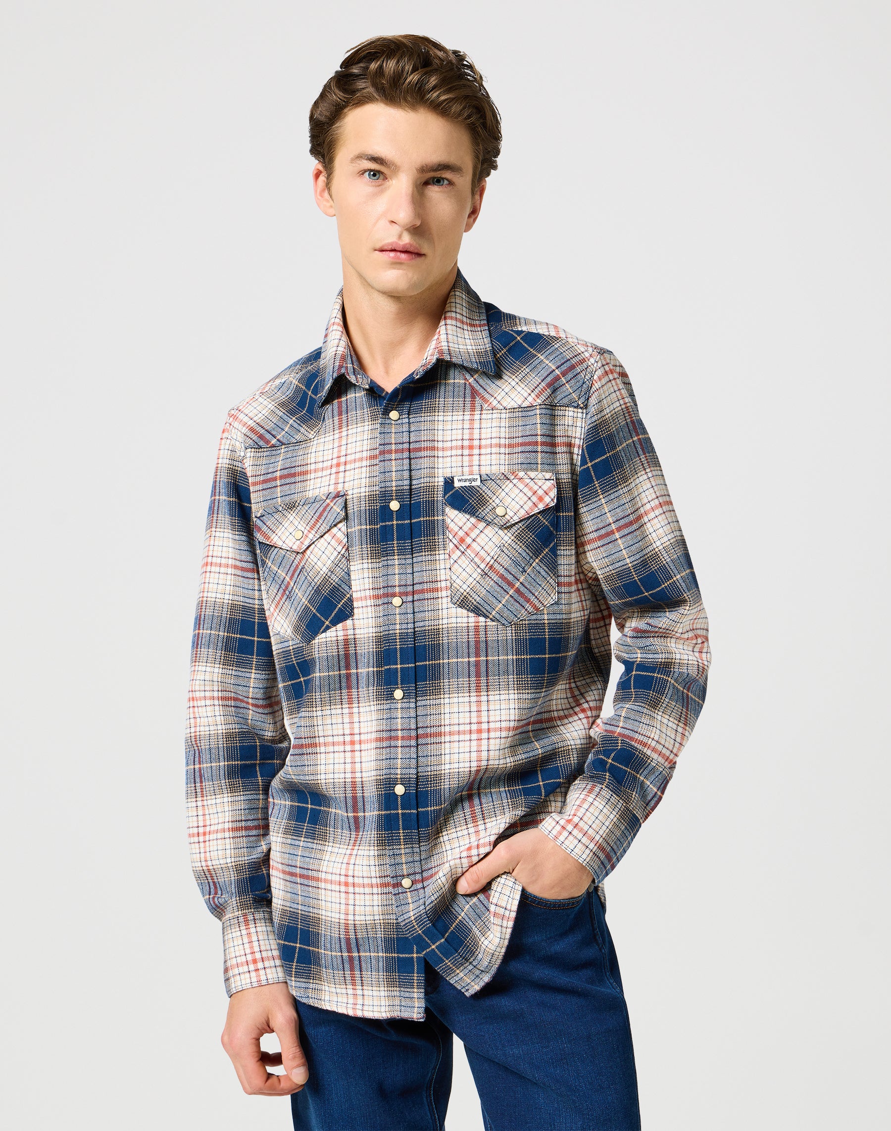 Western Chemise à Navy Red Chemises Wrangler   