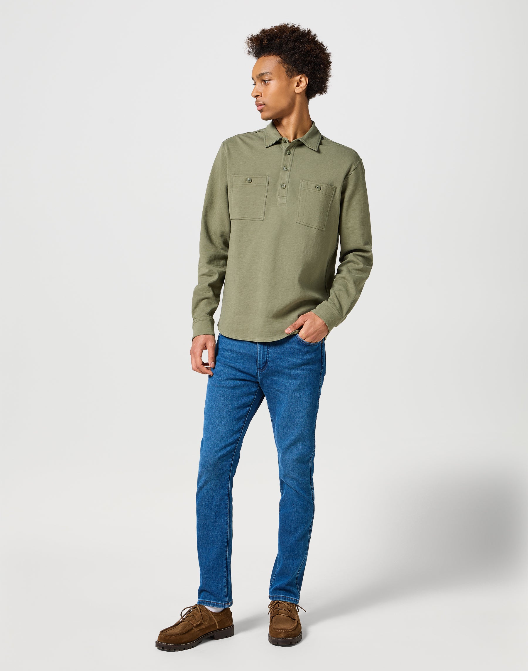 Manches longues Utility Polo in Dusty Olive Polos Wrangler   