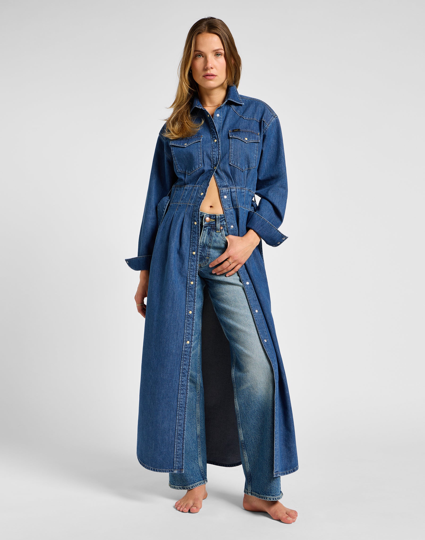 Belted Western Dress in Blue Fusion Robes Lee   