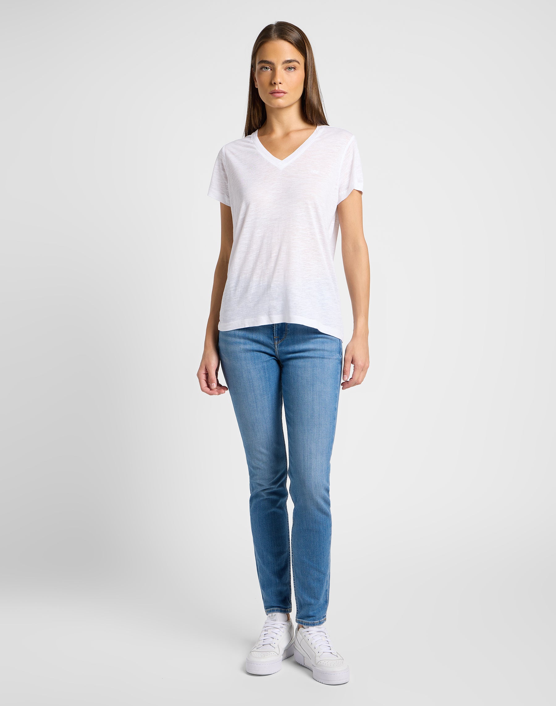 Tee shirt col en V blanc brillant T-shirts Lee   