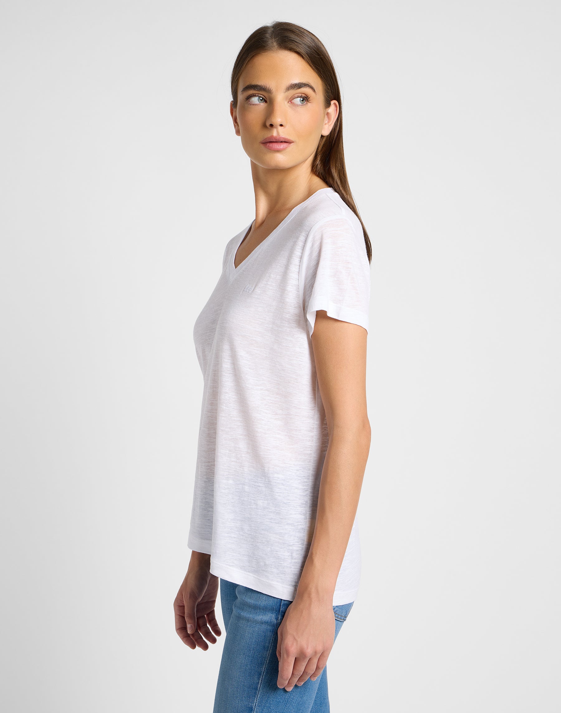 Tee shirt col en V blanc brillant T-shirts Lee   