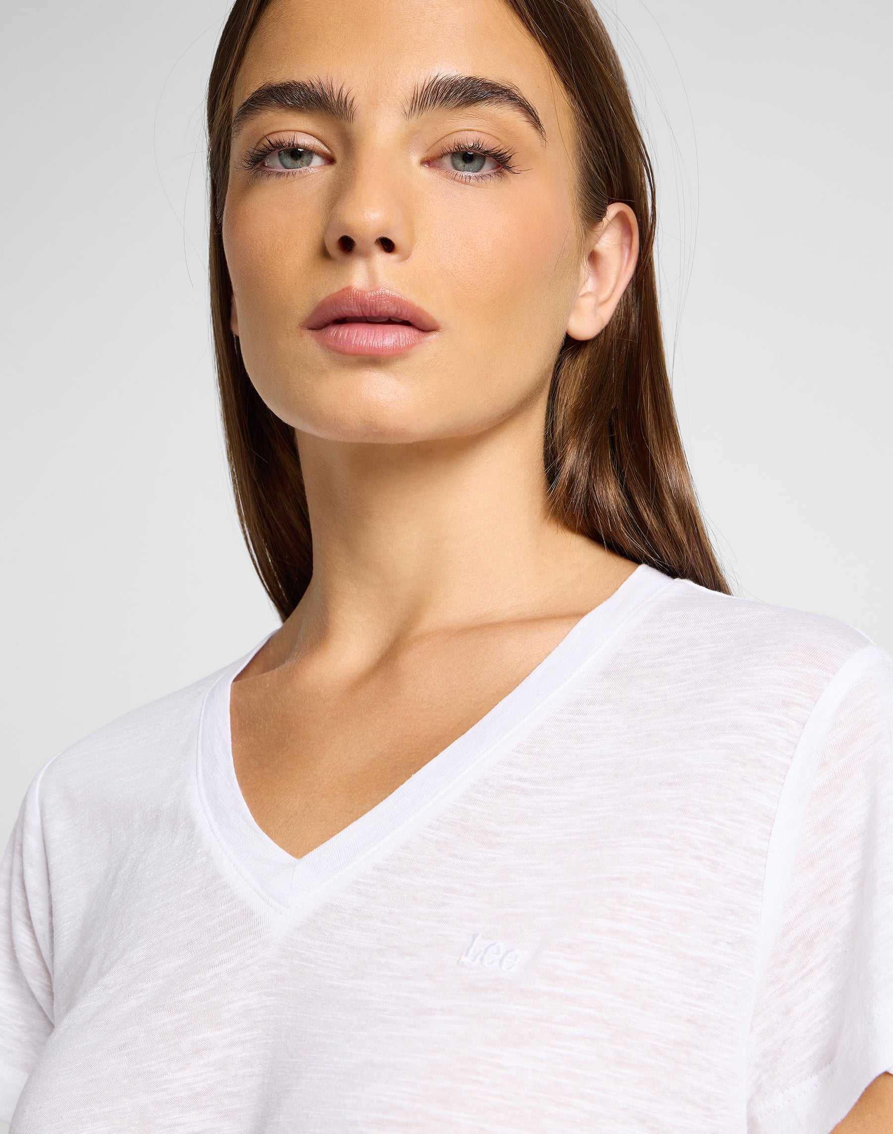 Tee shirt col en V blanc brillant T-shirts Lee   