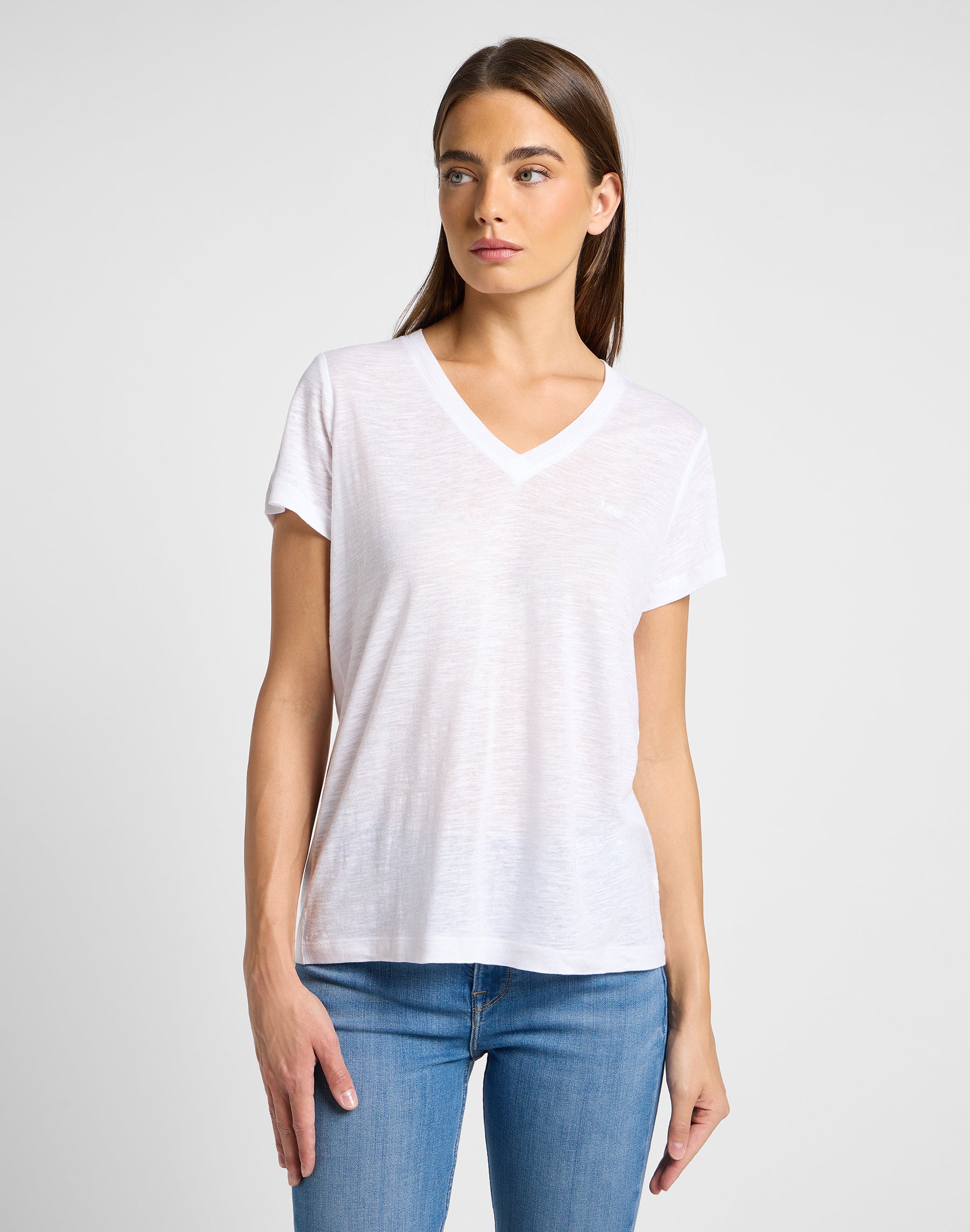 Tee shirt col en V blanc brillant T-shirts Lee   