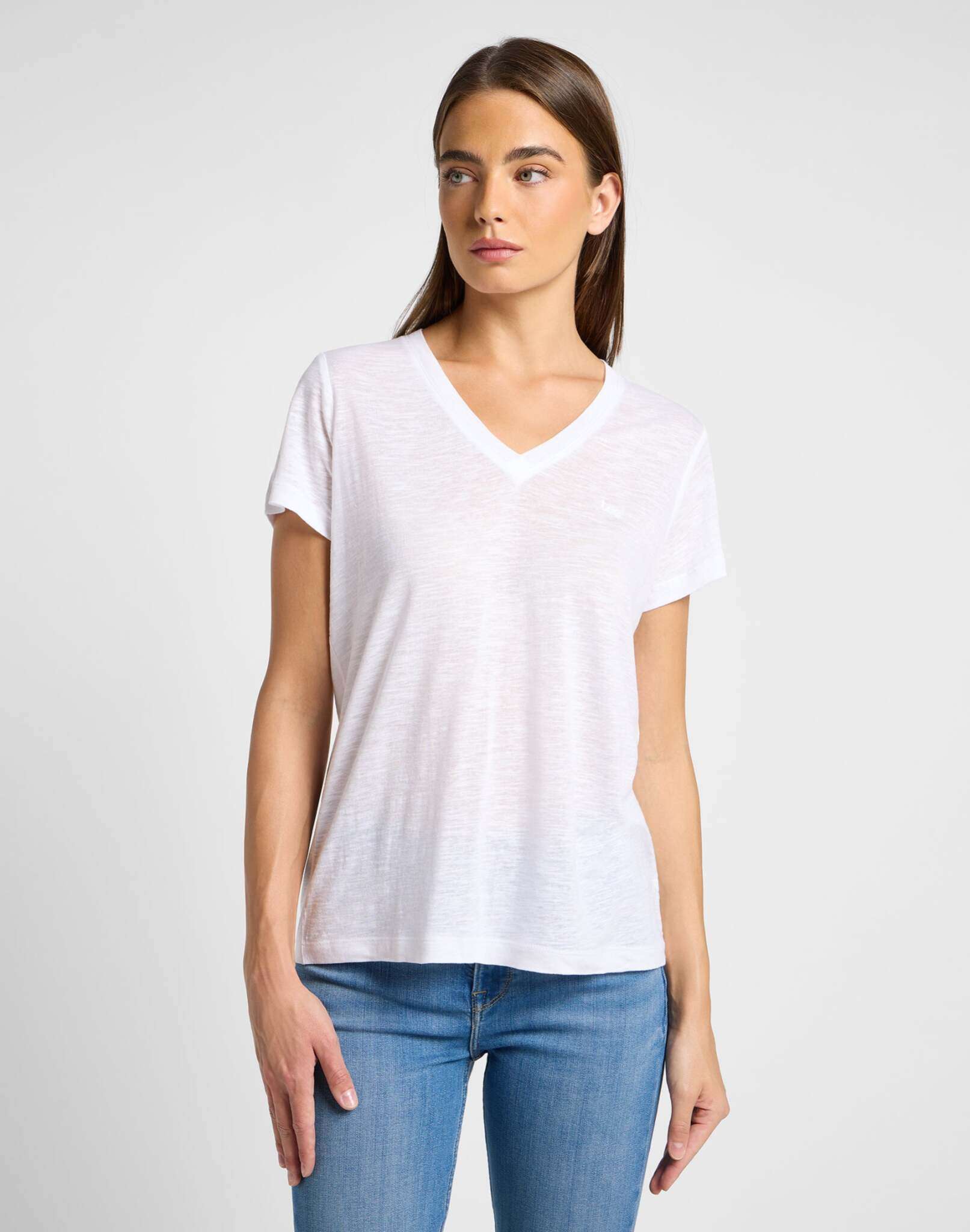 Tee shirt col en V blanc brillant T-shirts Lee