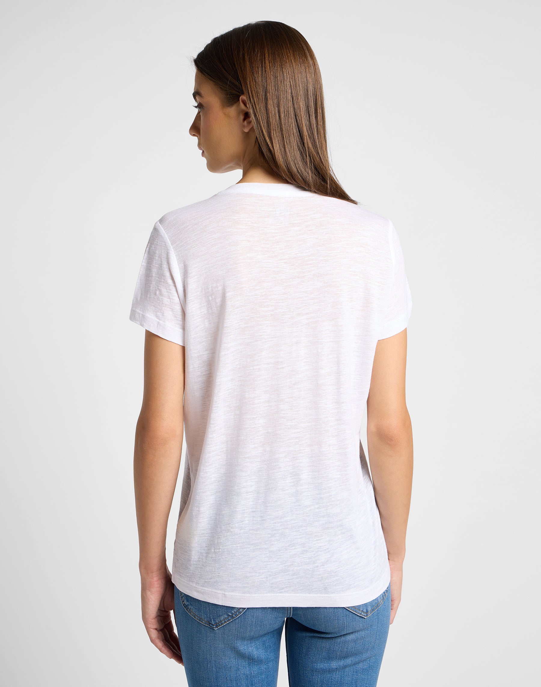 Tee shirt col en V blanc brillant T-shirts Lee   