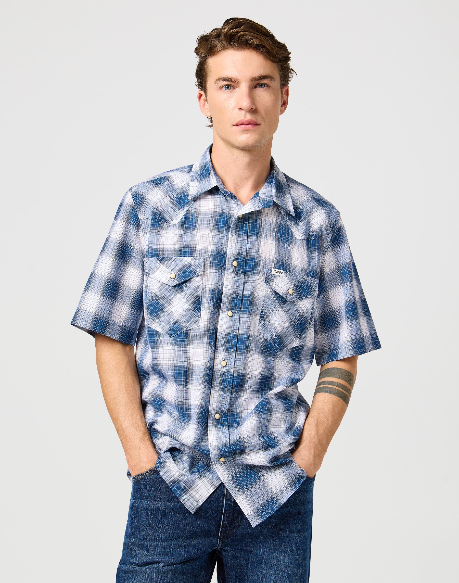 Chemise Western Ss in Blue Shadow Chemises Wrangler