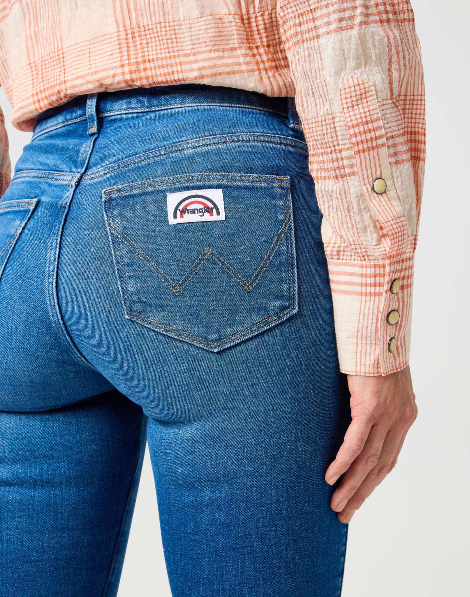 Flare en jeans bleu solide Wrangler