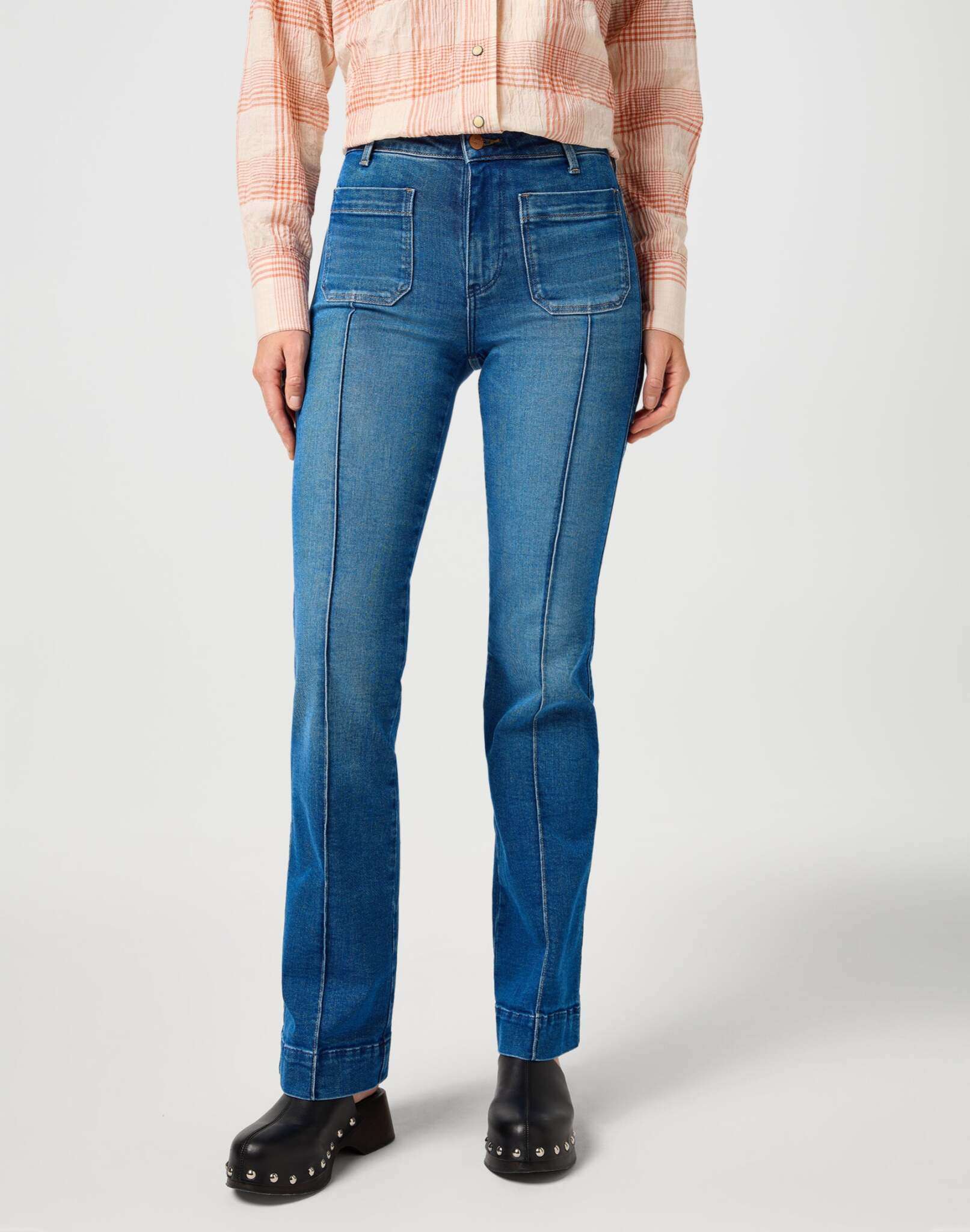 Flare en jeans bleu solide Wrangler