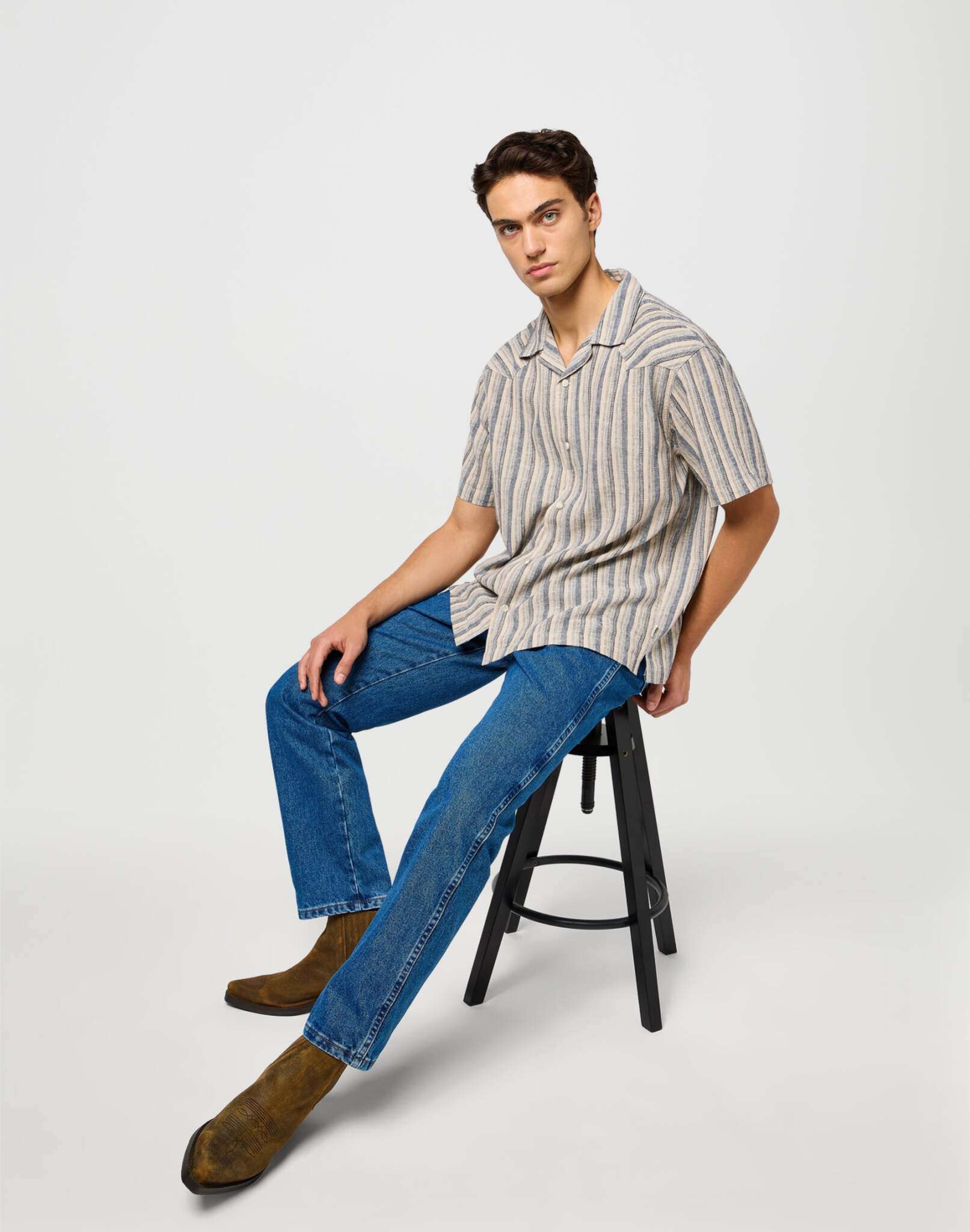 Ss W Resort Shirt in Indigo Stripe Chemises Wrangler