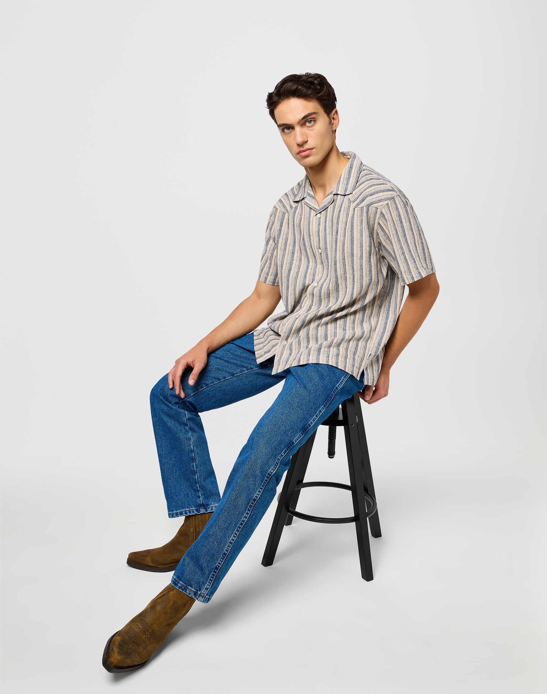 Ss W Resort Shirt in Indigo Stripe Chemises Wrangler