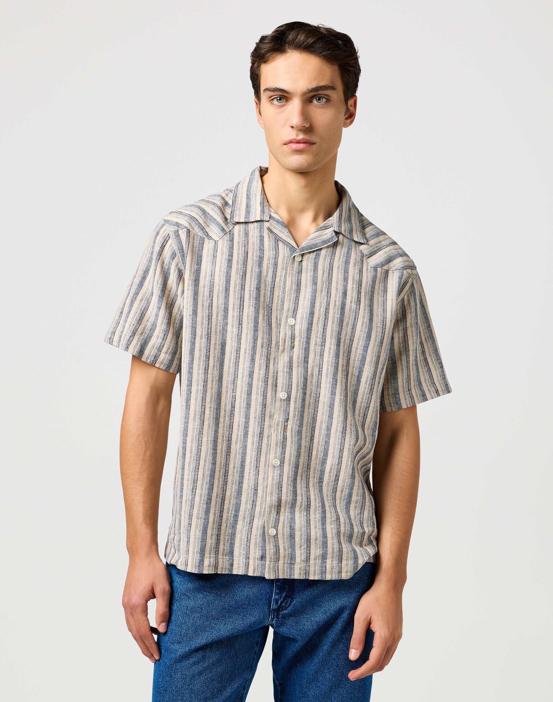 Ss W Resort Shirt in Indigo Stripe Chemises Wrangler