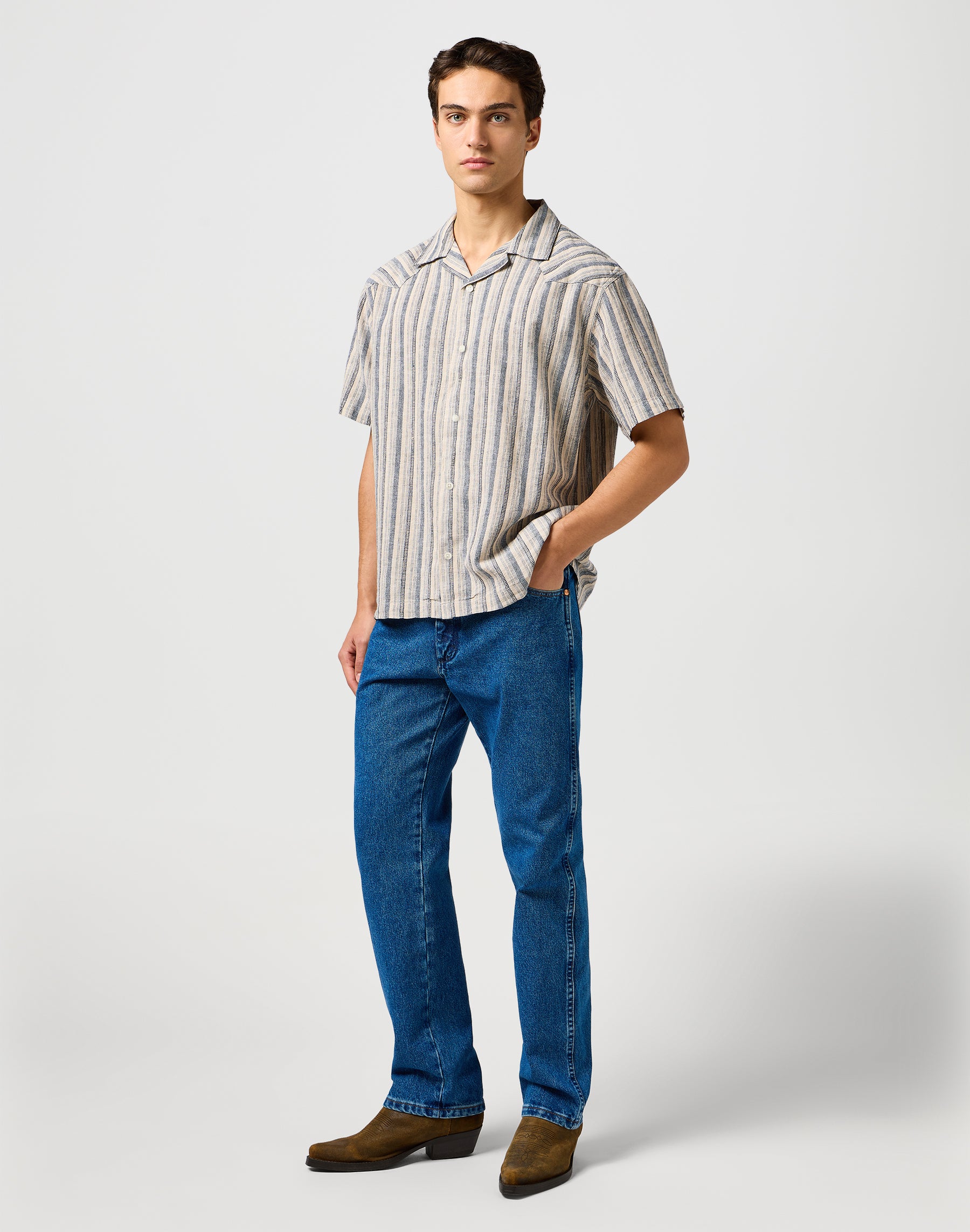 Ss W Resort Shirt in Indigo Stripe Chemises Wrangler